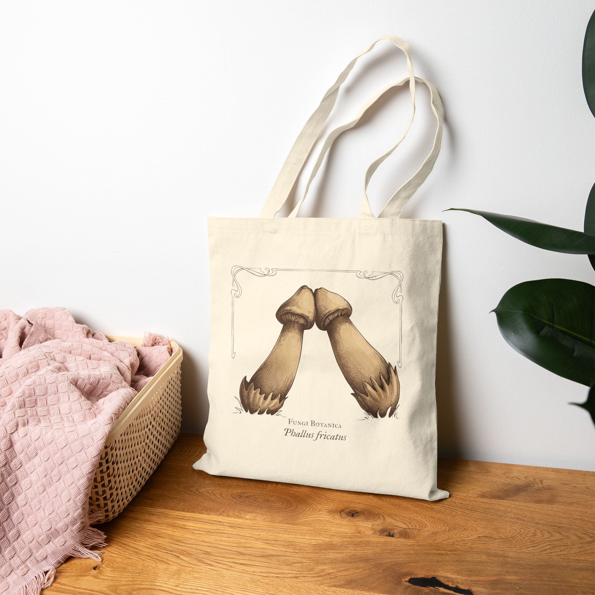 Rubbing Mushrooms Canvas Tote Bag - Printify #color_Natural