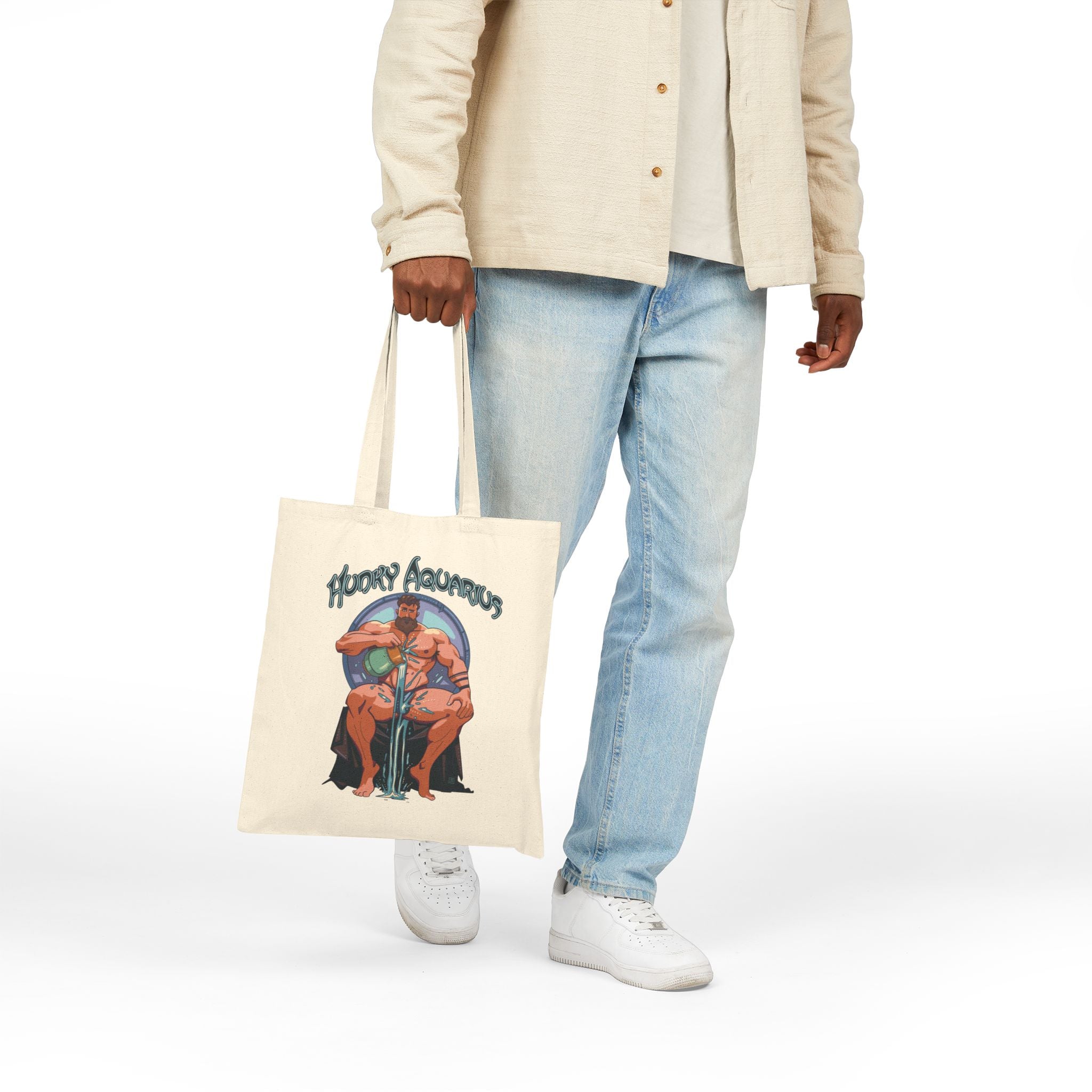 Hunky Aquarius Zodiac Tote Bag by Axeish Guy - Printify #color_Natural