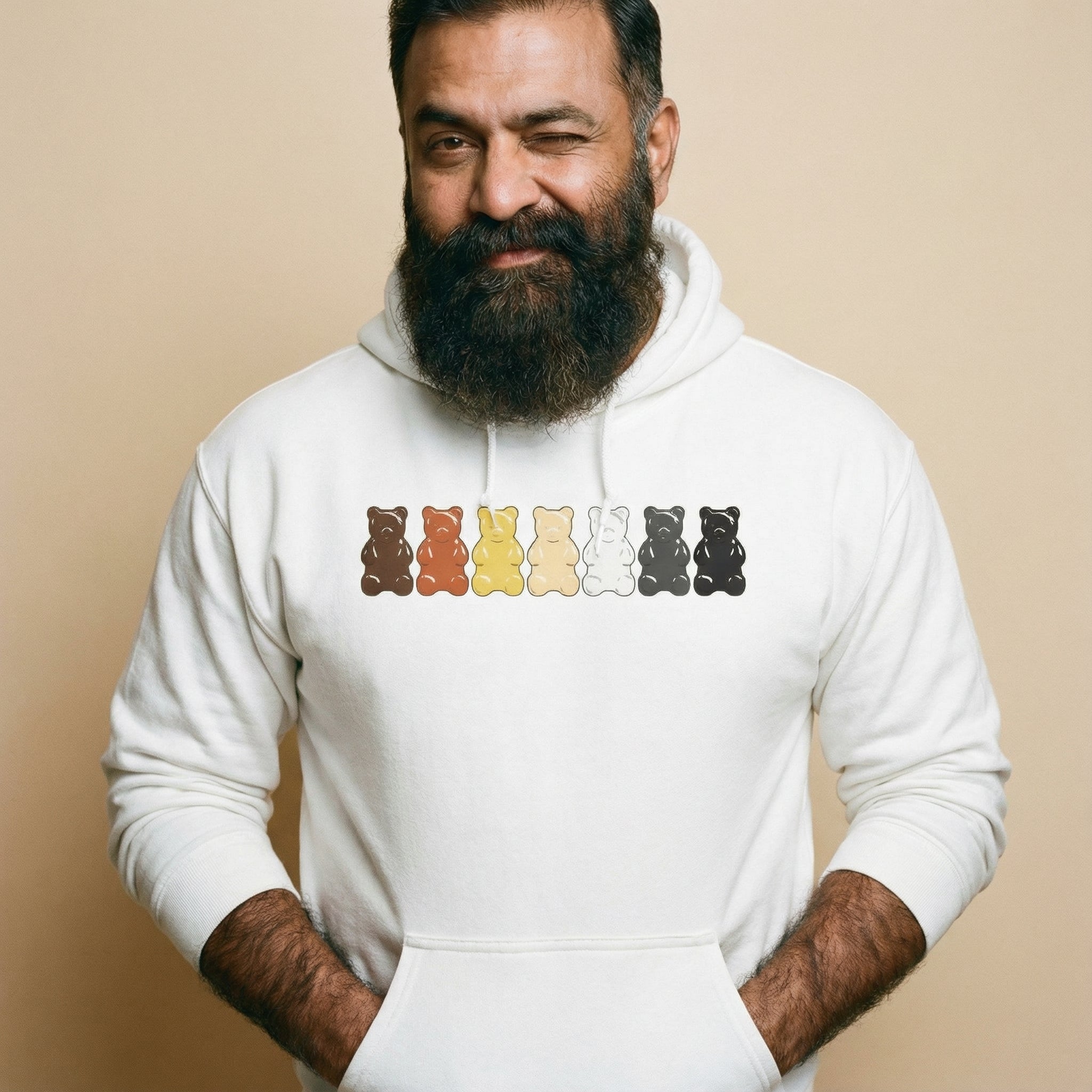 "Gummy Bears Unite!" Gay Bear Pride Hoodie #color_White