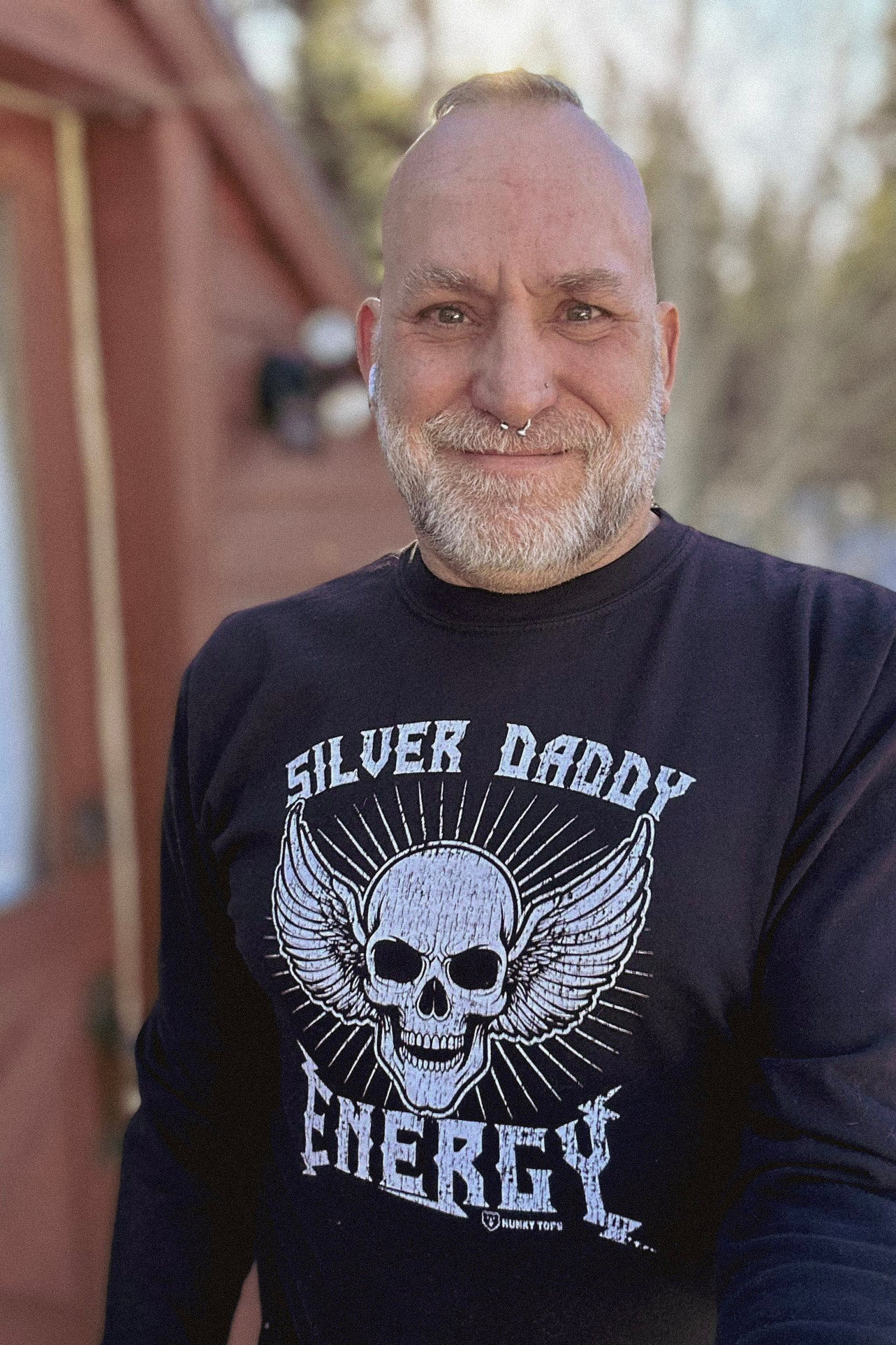 wolfpup1969 wearing the Silver Daddy Energy Long-Sleeve T-Shirt