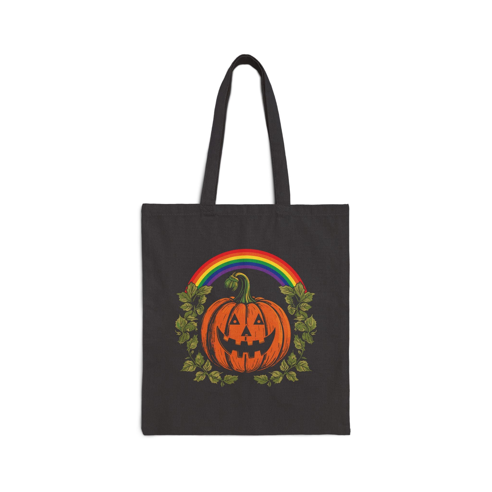 Pride Pumpkin Gay Halloween Canvas Tote Bag - Hunky Tops #color_Black