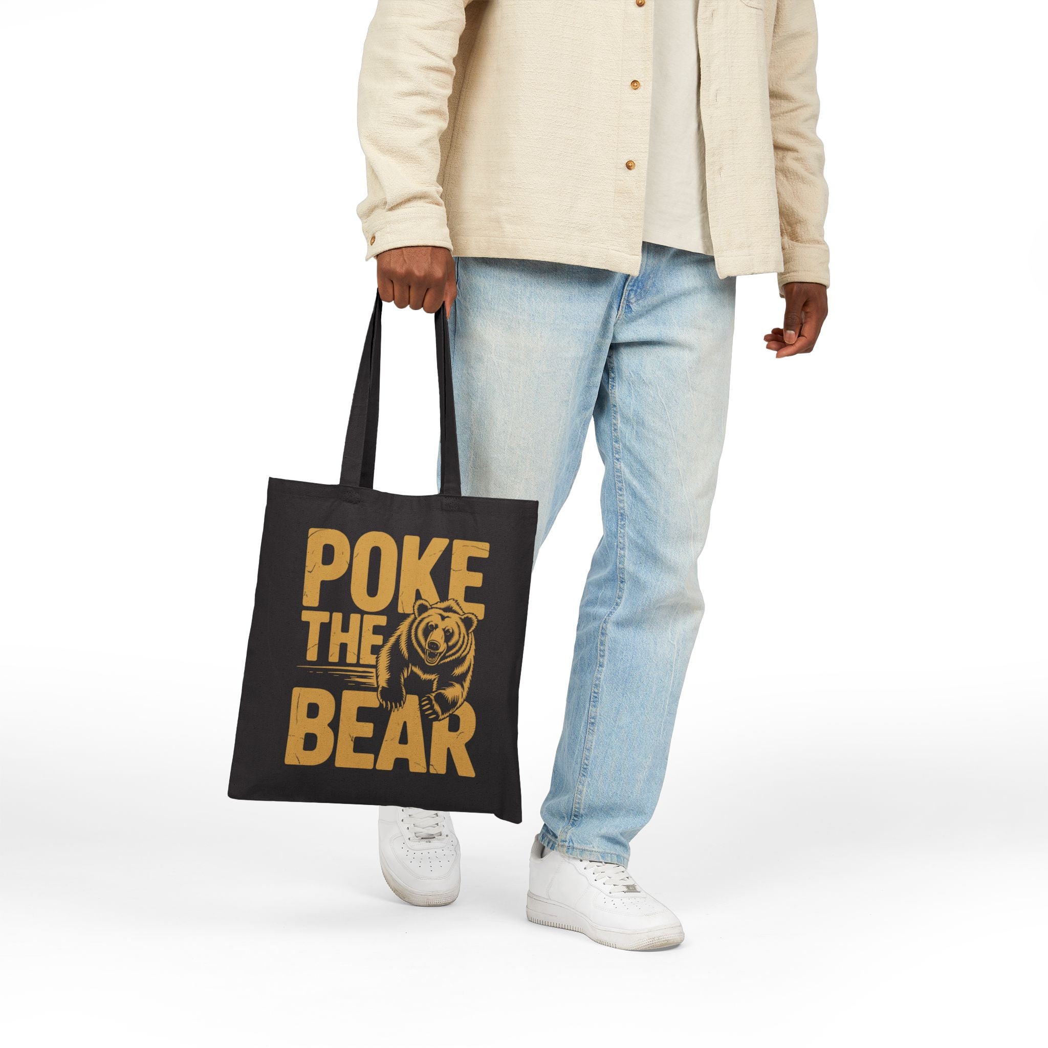 Poke the Bear Canvas Tote Bag - Hunky Tops #color_Black