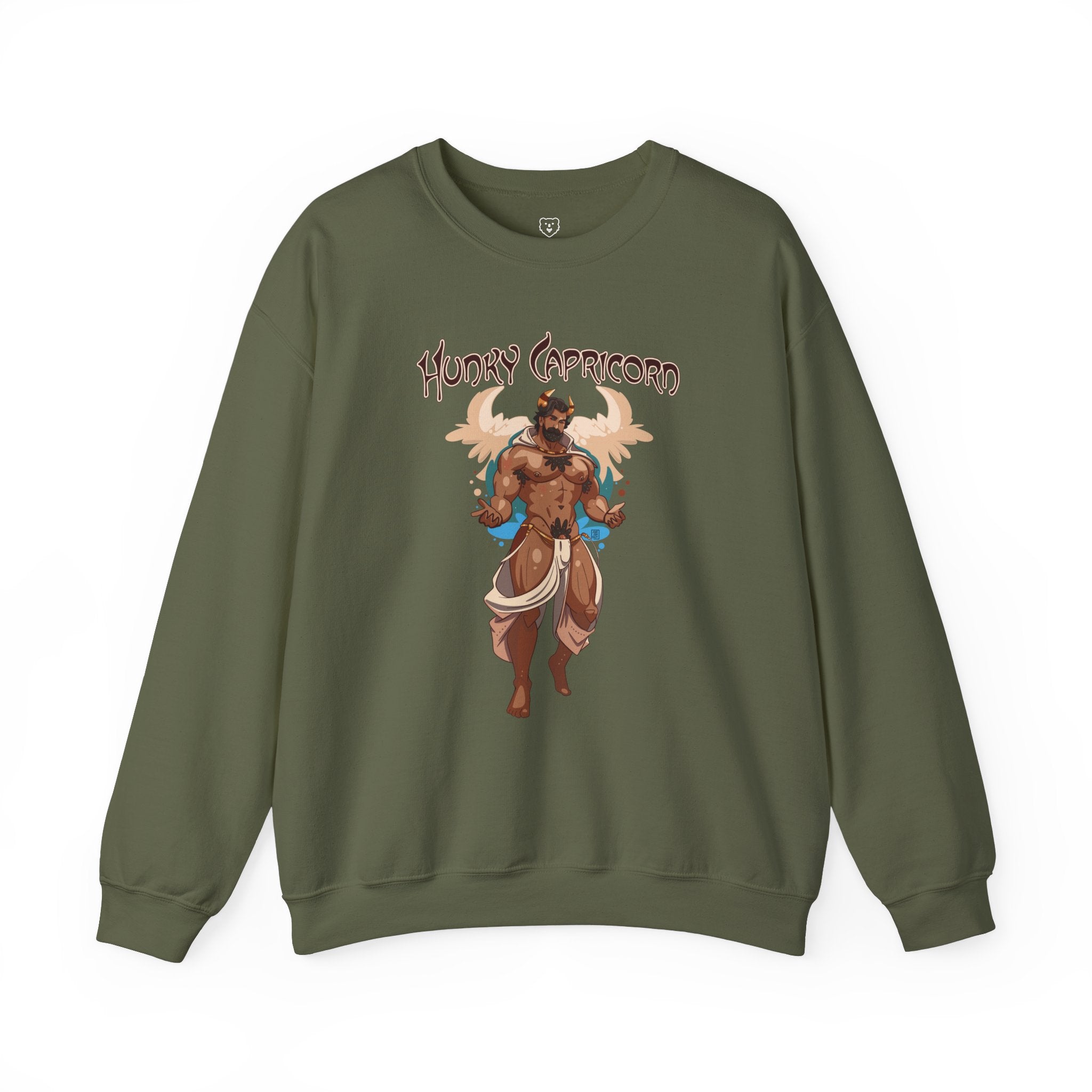 Hunky Capricorn Zodiac Sweatshirt by Axeish Guy - Hunky Tops #color_Military Green