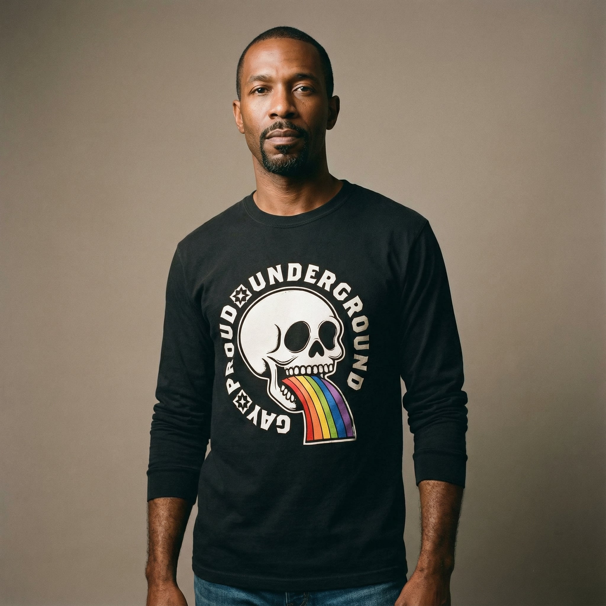 Proud Underground Gay Skull Long-Sleeve Tee #color_Black