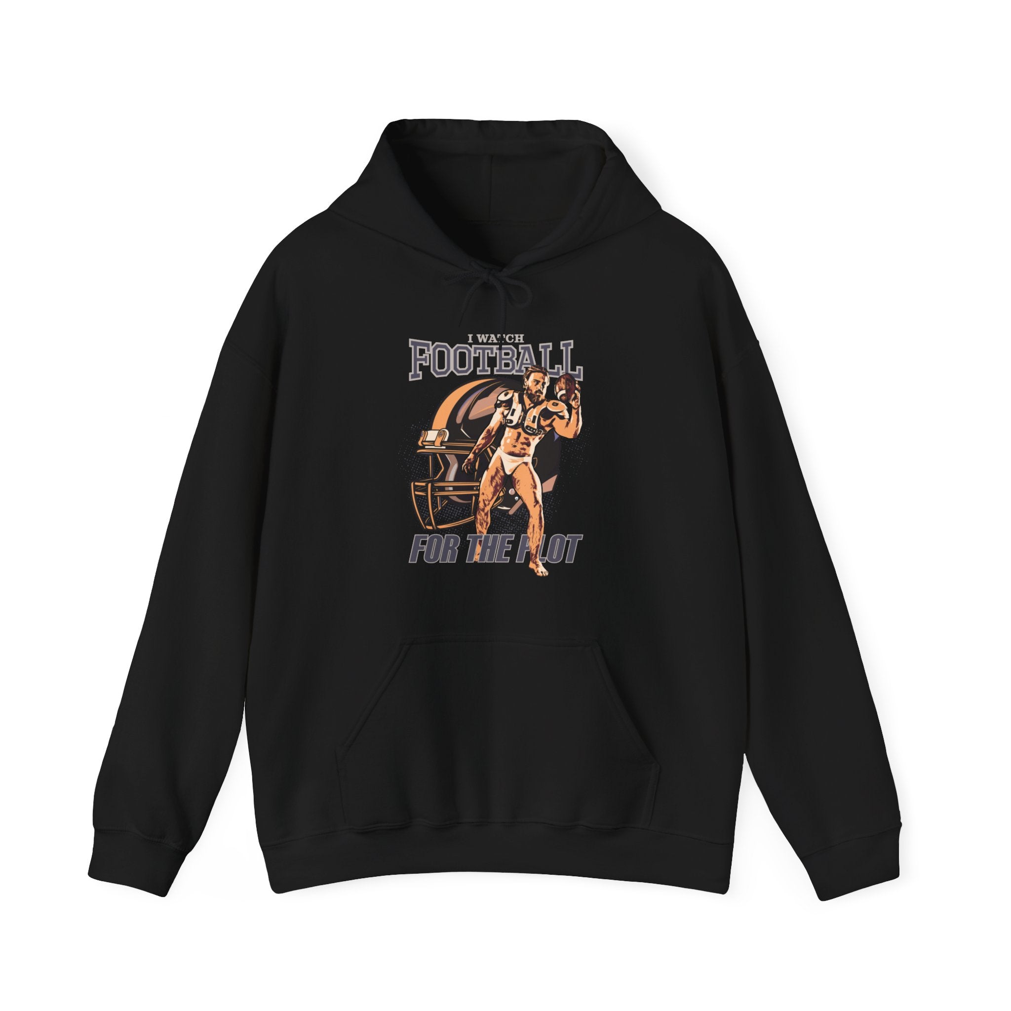 "I Watch Football for the Plot" Hoodie - Hunky Tops #color_Black