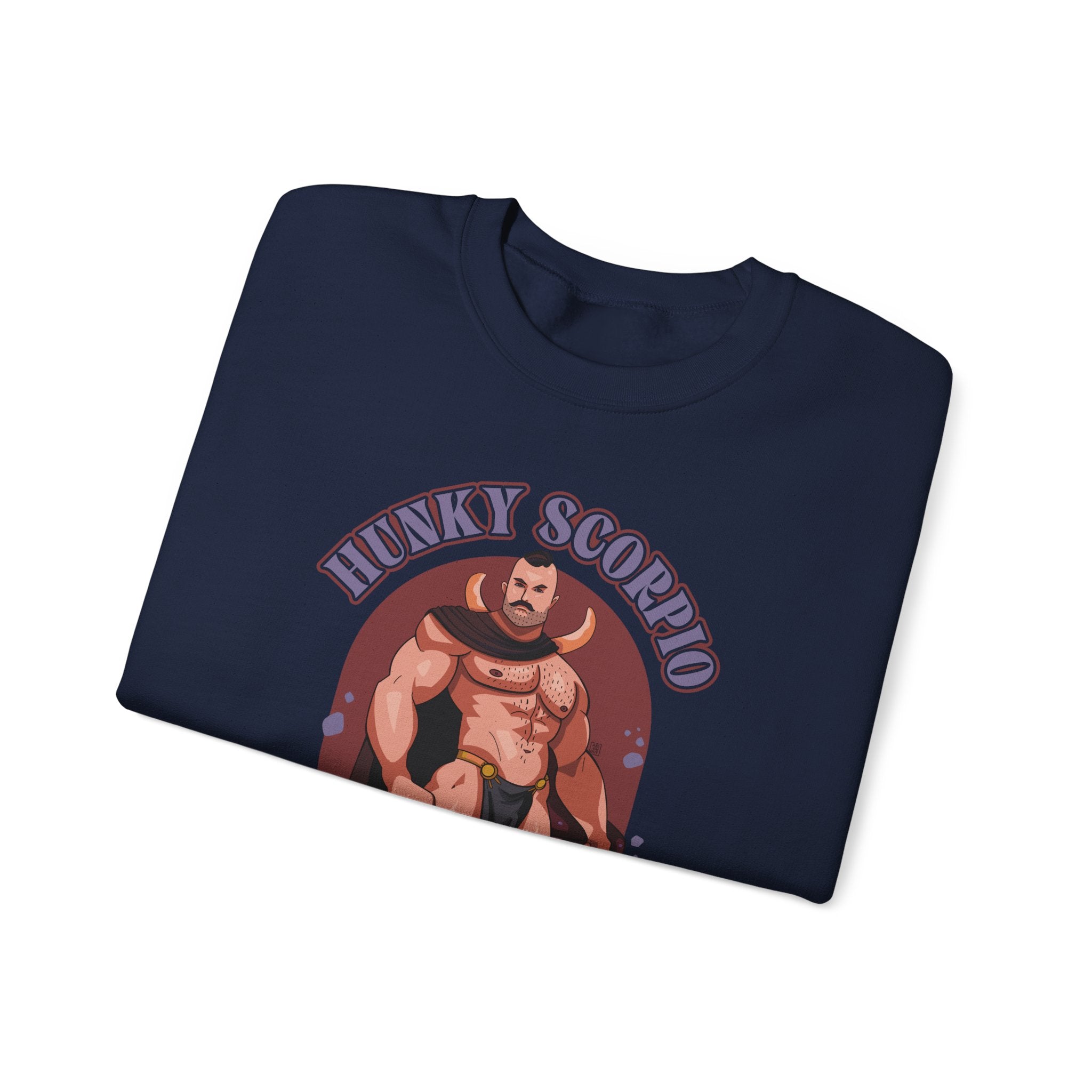 HUNKY SCORPIO ZODIAC SWEATSHIRT BY AXEISH GUY - Hunky Tops #color_Navy