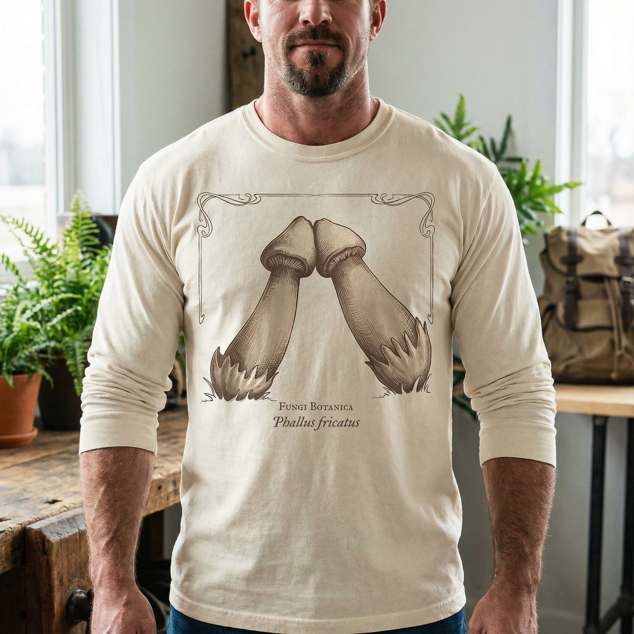 Rubbing Mushrooms Long-Sleeve T-Shirt #color_Ivory