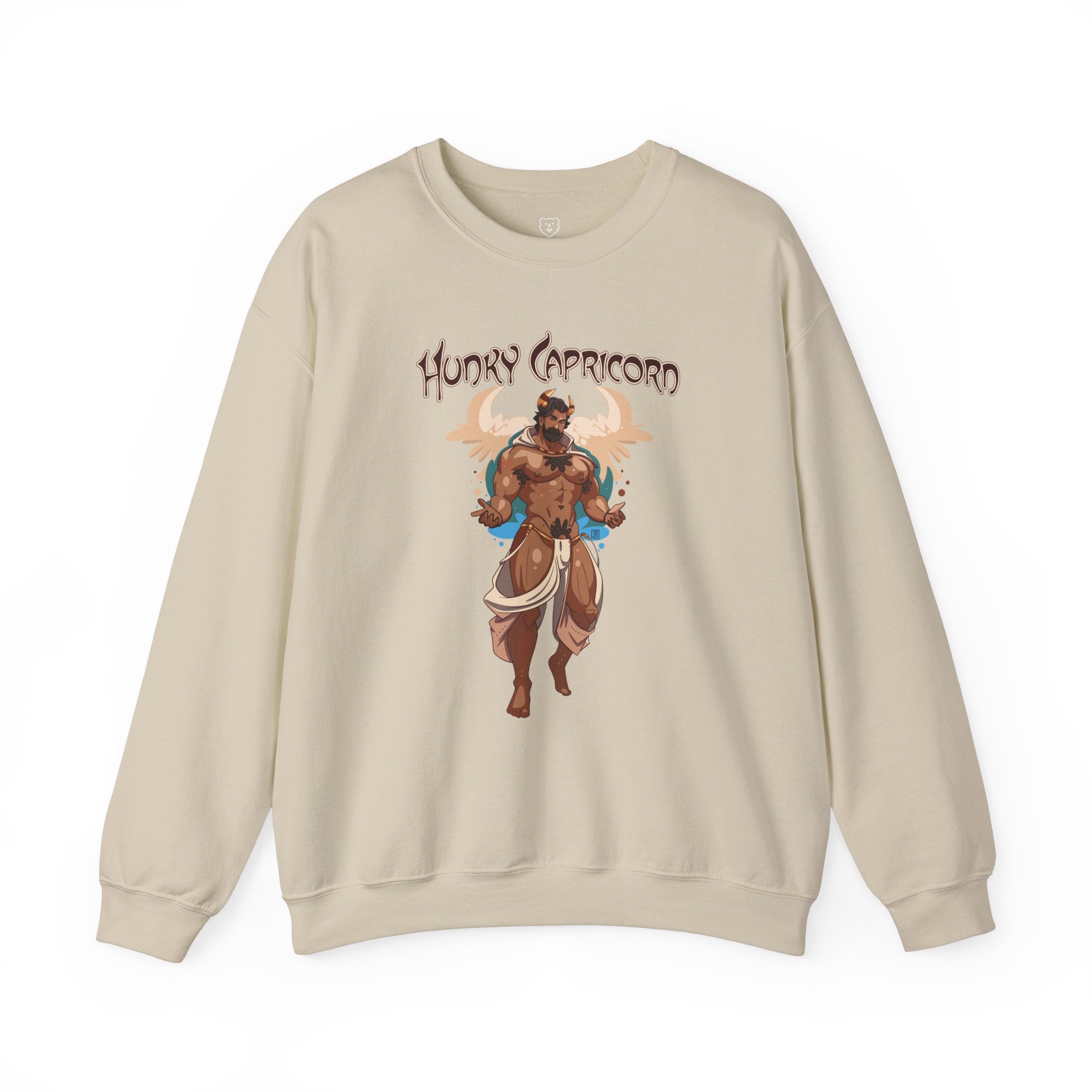 Hunky Capricorn Zodiac Sweatshirt by Axeish Guy - Hunky Tops #color_Sand