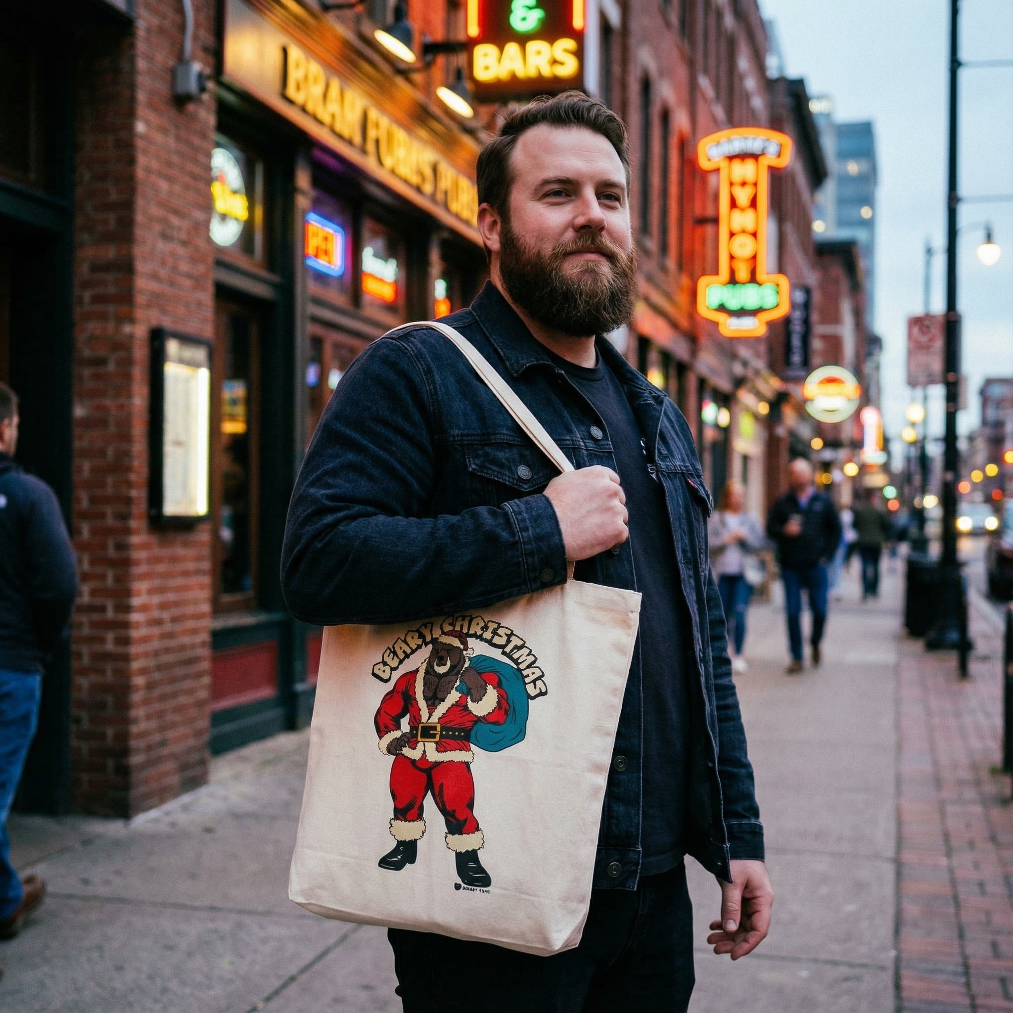 Beary Christmas Canvas Tote Bag #color_Natural