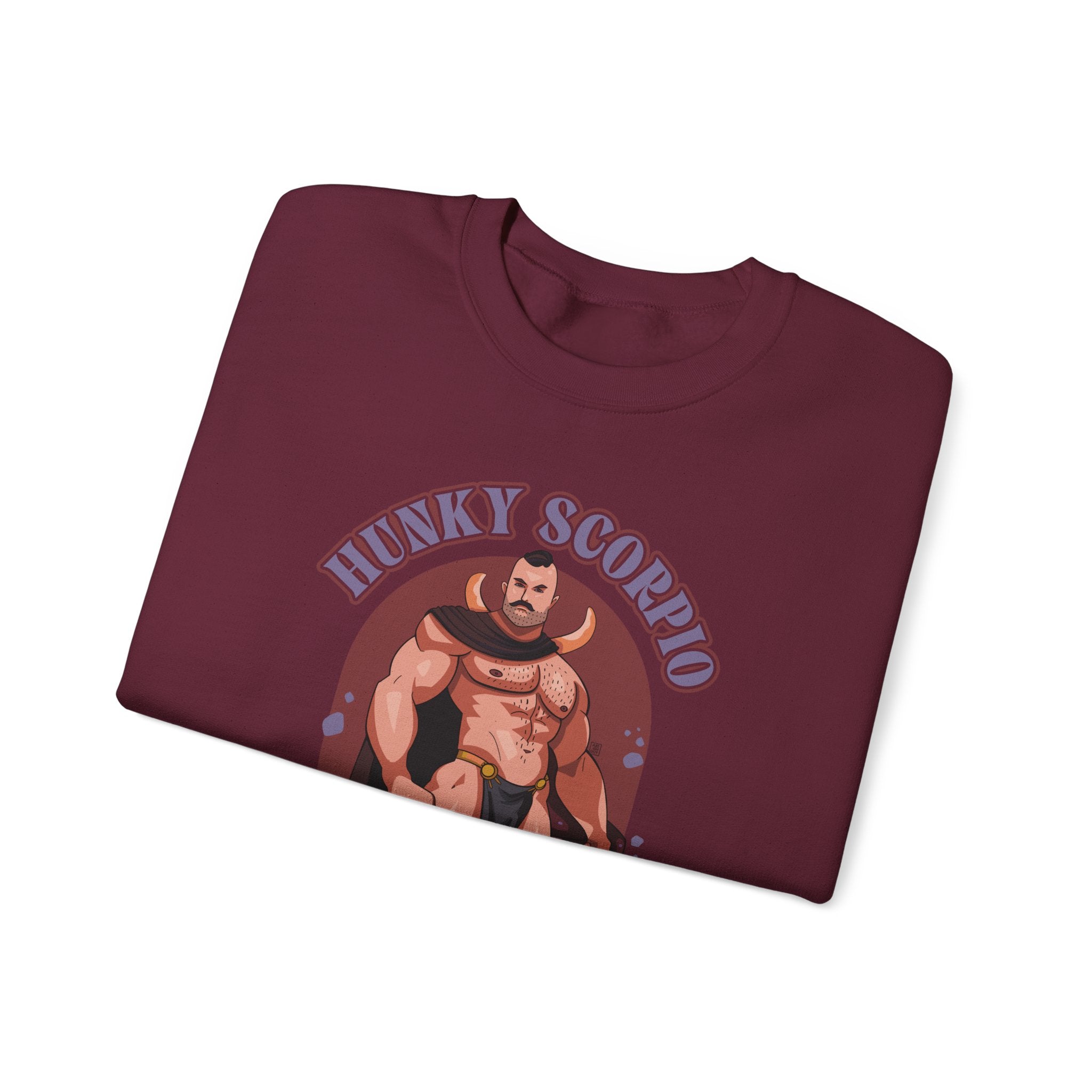 HUNKY SCORPIO ZODIAC SWEATSHIRT BY AXEISH GUY - Hunky Tops #color_Maroon