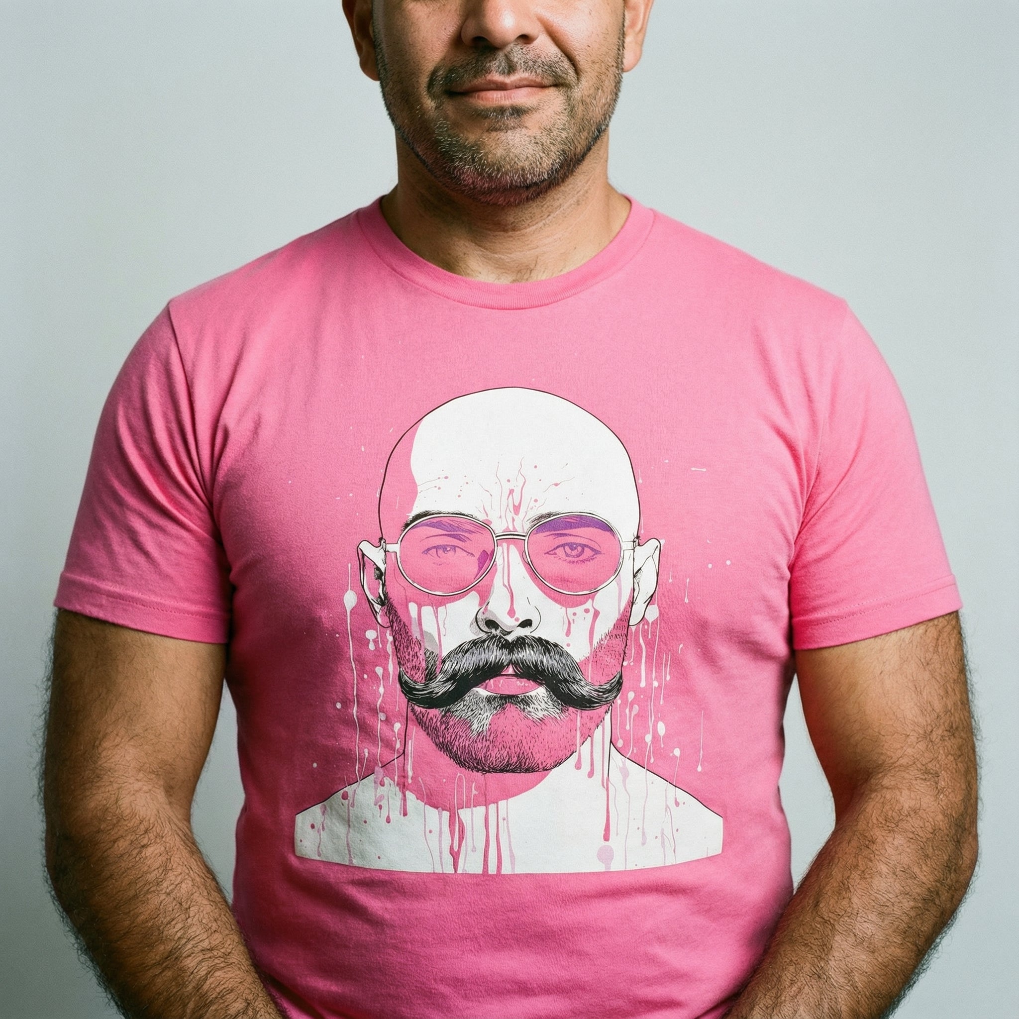 "Dripping" Mustache Man T-Shirt #color_Charity Pink