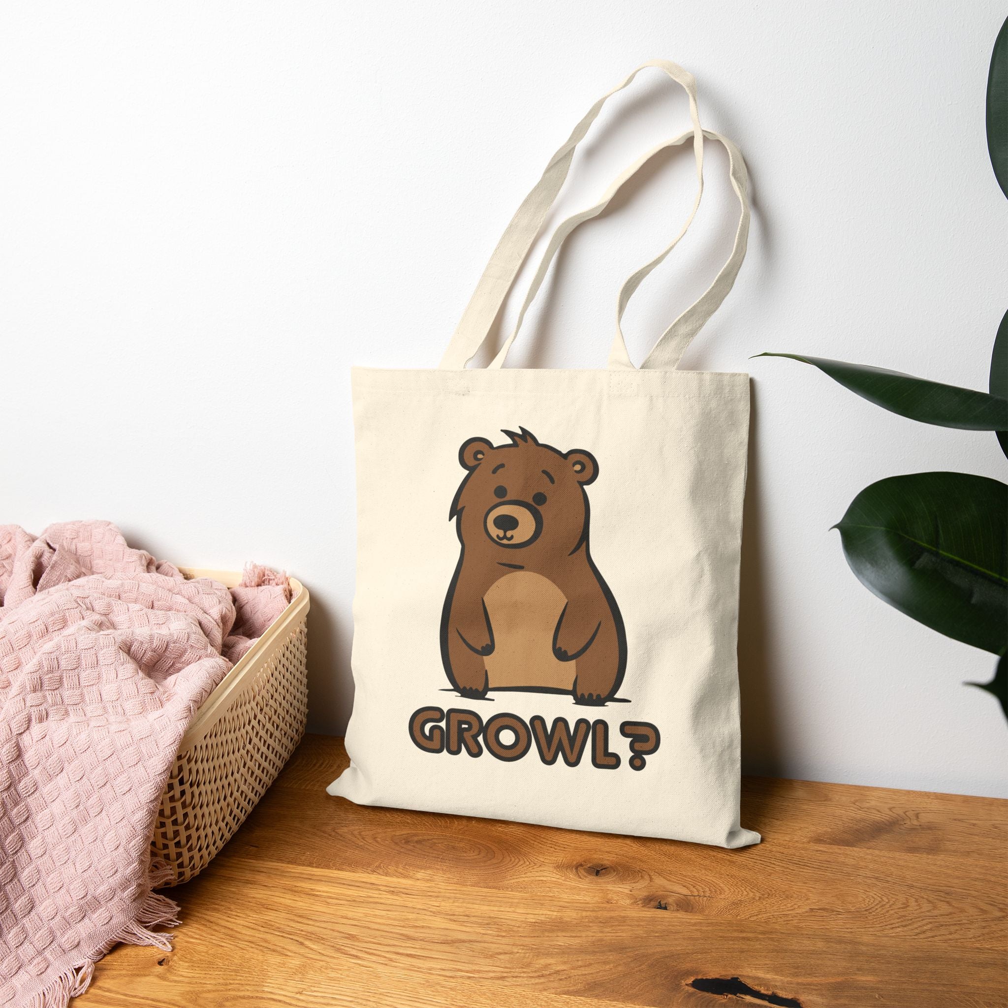 Growl? Bear Canvas Tote Bag - Hunky Tops #color_Natural