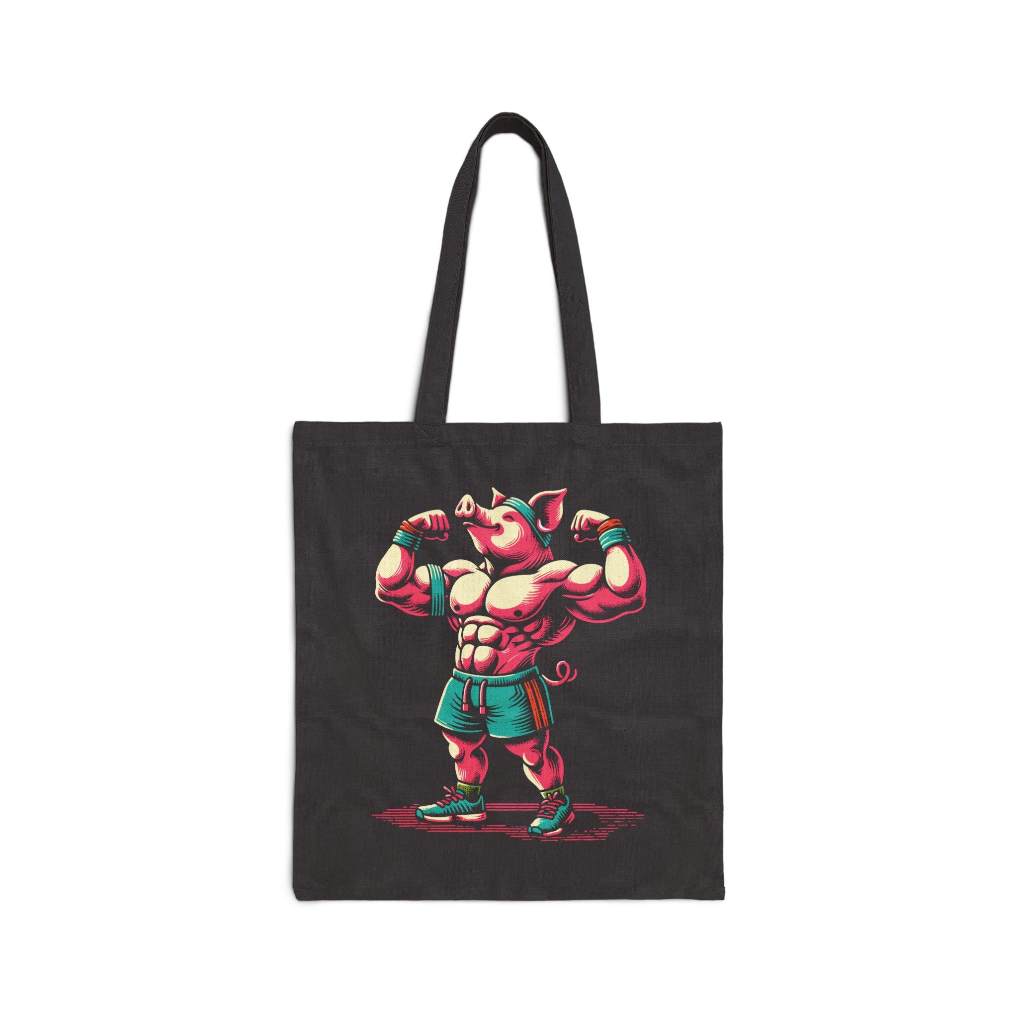 Muscle Pig Canvas Tote Bag - Printify #color_Black
