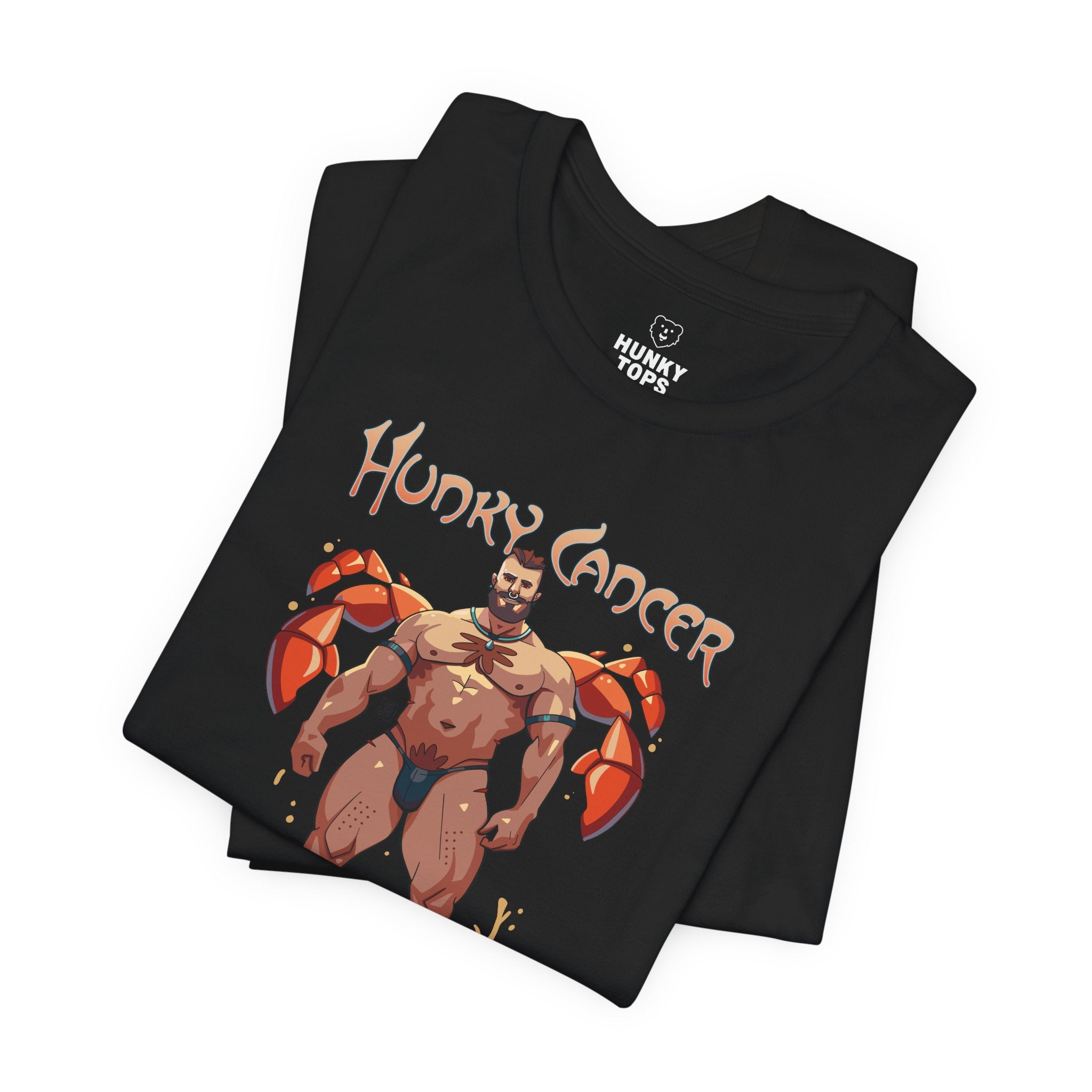 Hunky Cancer Zodiac T-Shirt by Axeish Guy - Hunky Tops #color_Black
