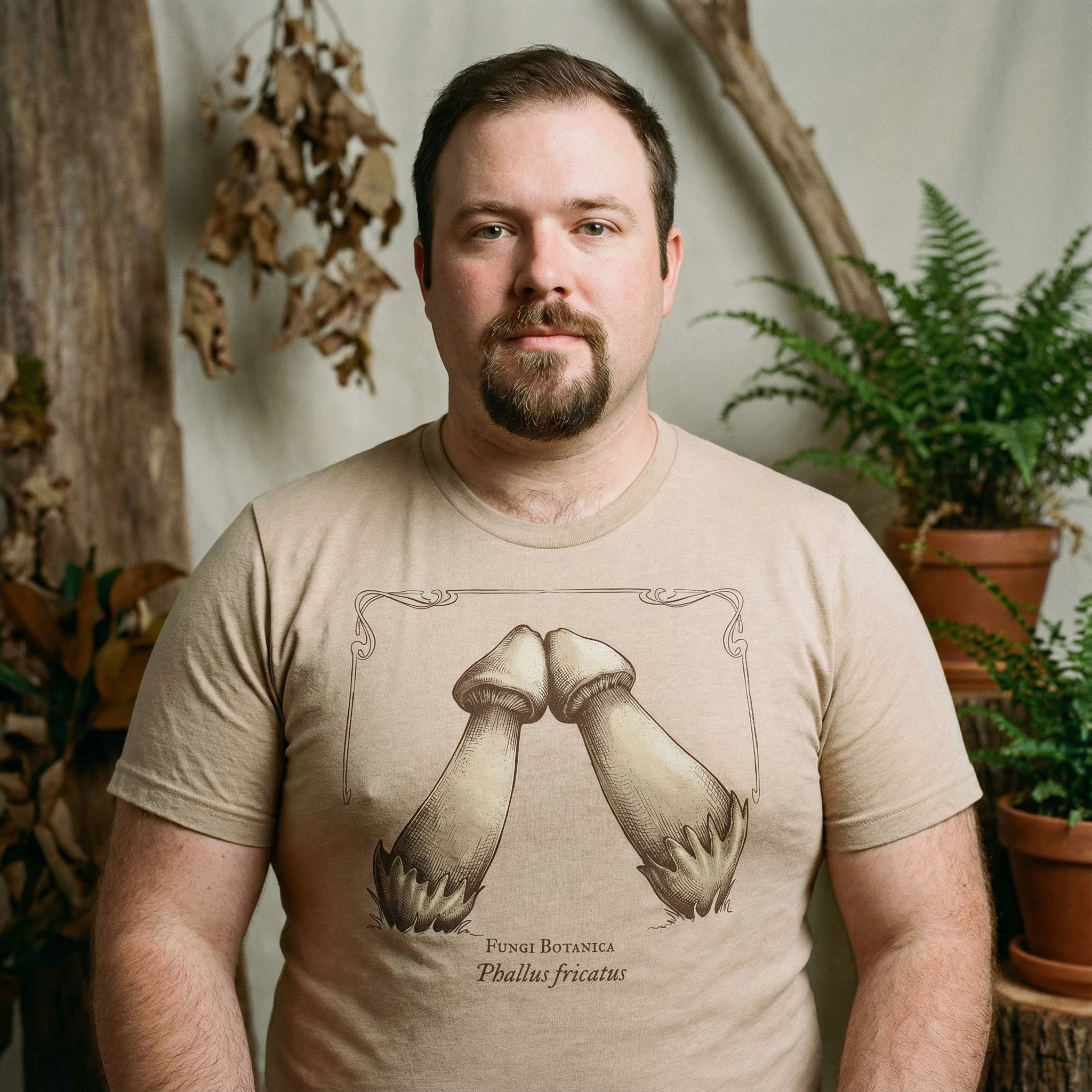 Rubbing Mushrooms T-Shirt #color_Heather Tan