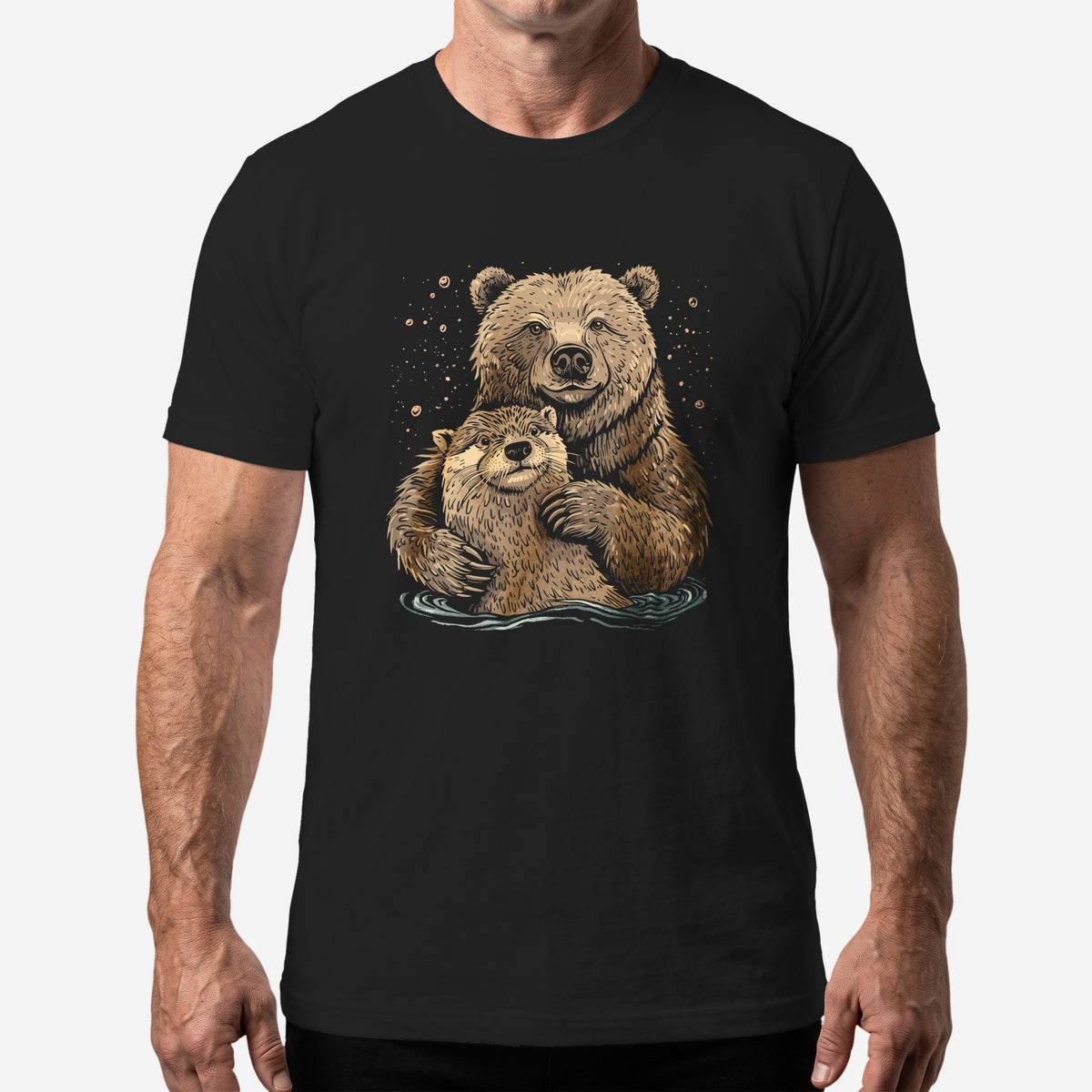 Bear + Otter T-Shirt worn by a model, black t-shirt #color_Black