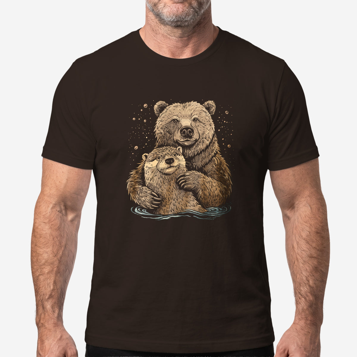 Bear + Otter T-Shirt worn by a model, brown t-shirt #color_Brown