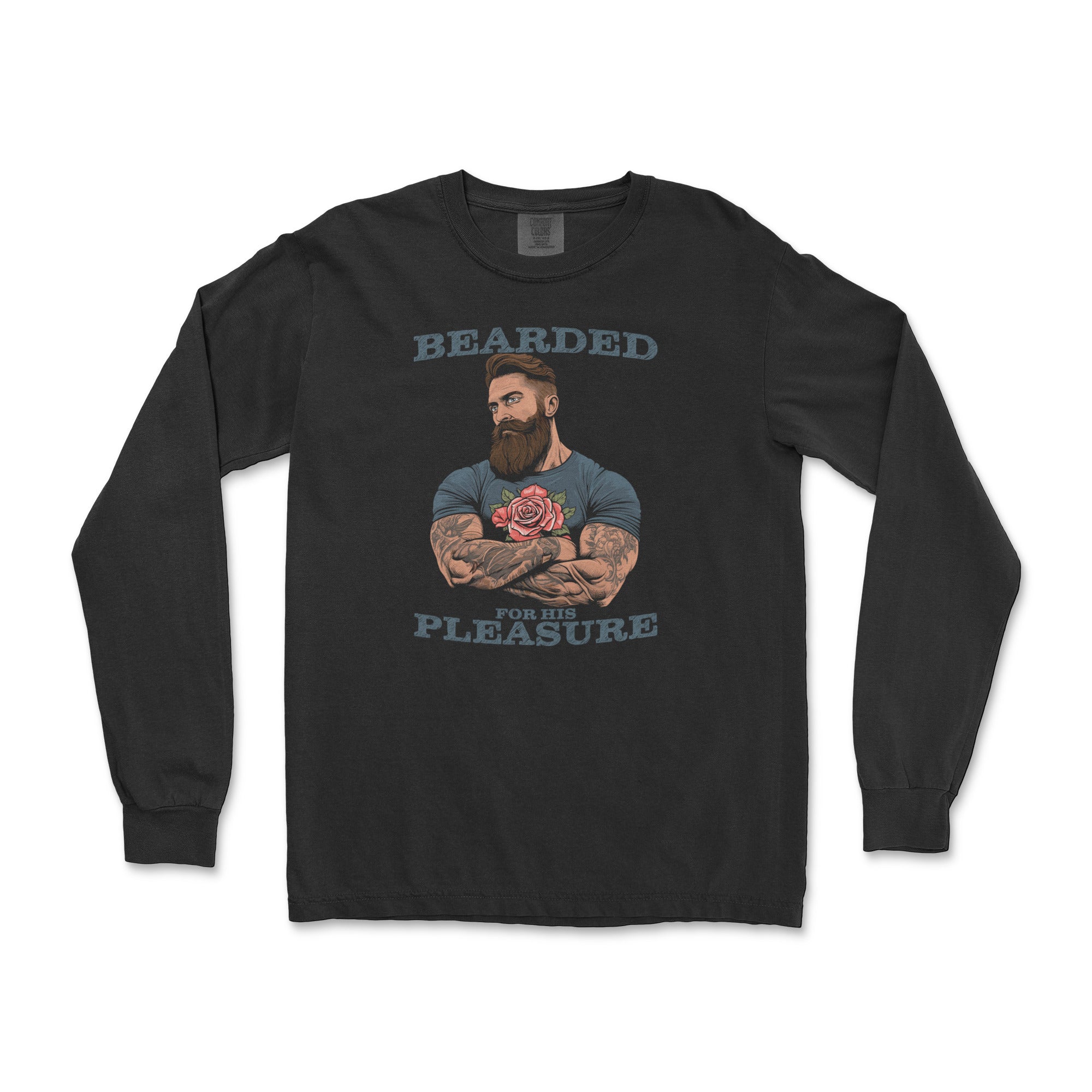 Bearded for His Pleasure Long-Sleeve T-Shirt - Hunky Tops #color_Black