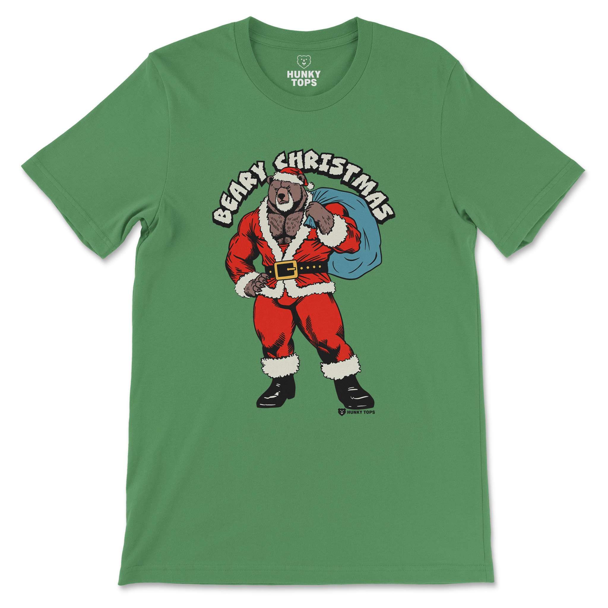 BEARY CHRISTMAS GAY BEAR HOLIDAY T-SHIRT - Hunky Tops #color_Leaf