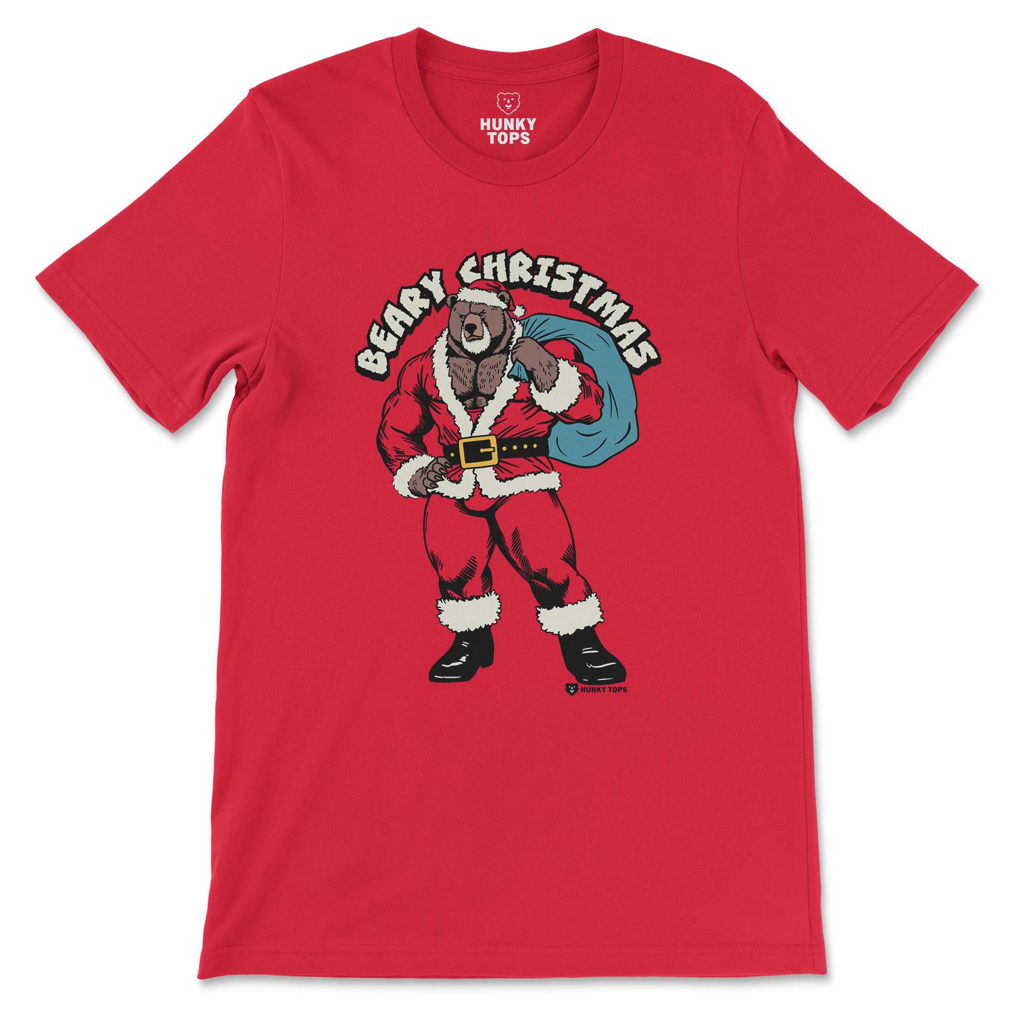 BEARY CHRISTMAS GAY BEAR HOLIDAY T-SHIRT - Hunky Tops #color_Red