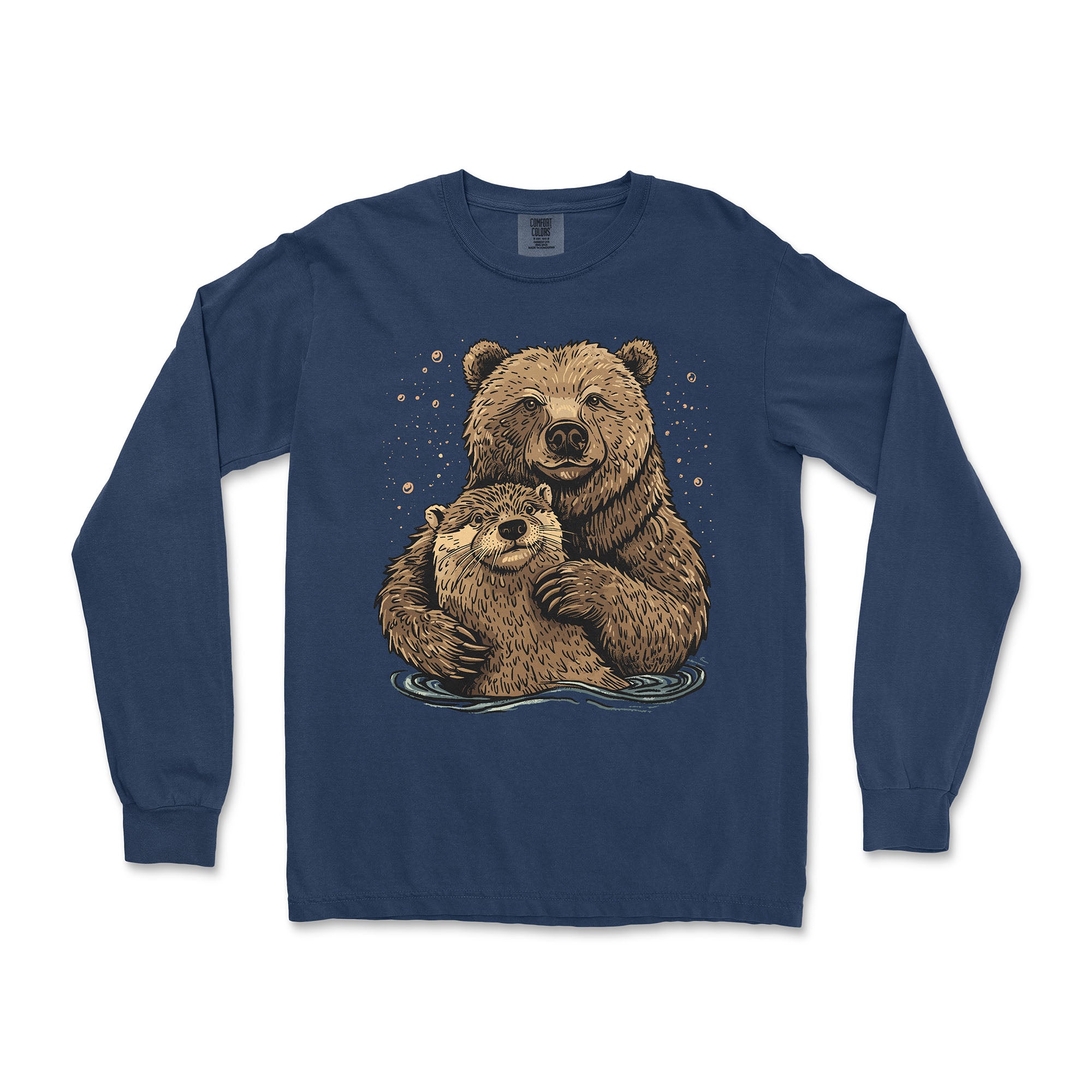 Bear + Otter Long-Sleeve T-Shirt - Hunky Tops #color_True Navy