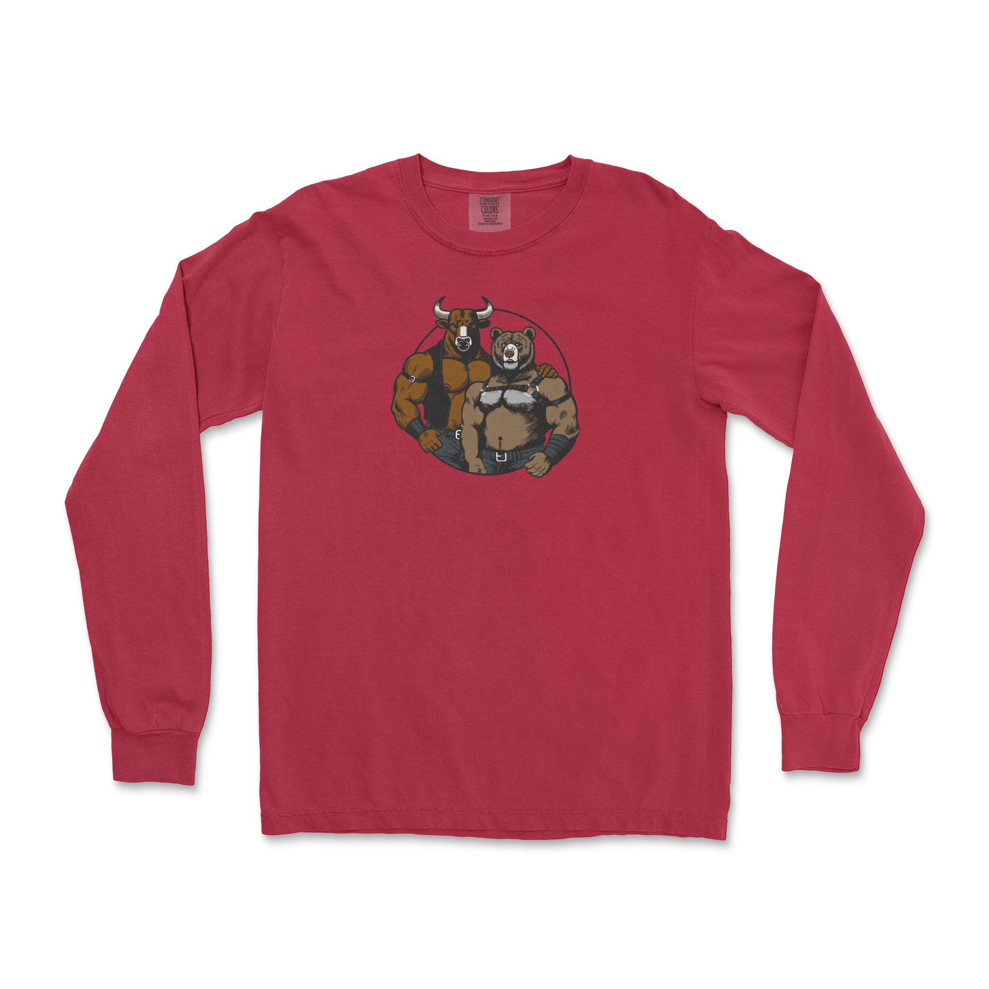 Bull + Bear Long-Sleeve T-Shirt - Hunky Tops #color_Red