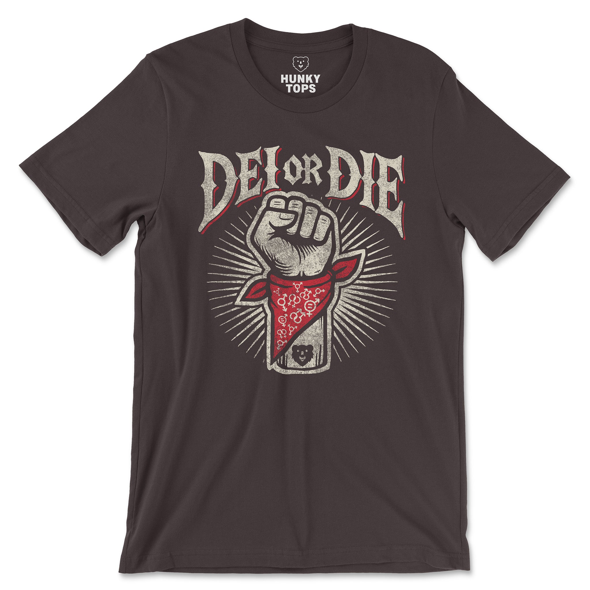 DEI OR DIE T-Shirt - Hunky Tops #color_Brown