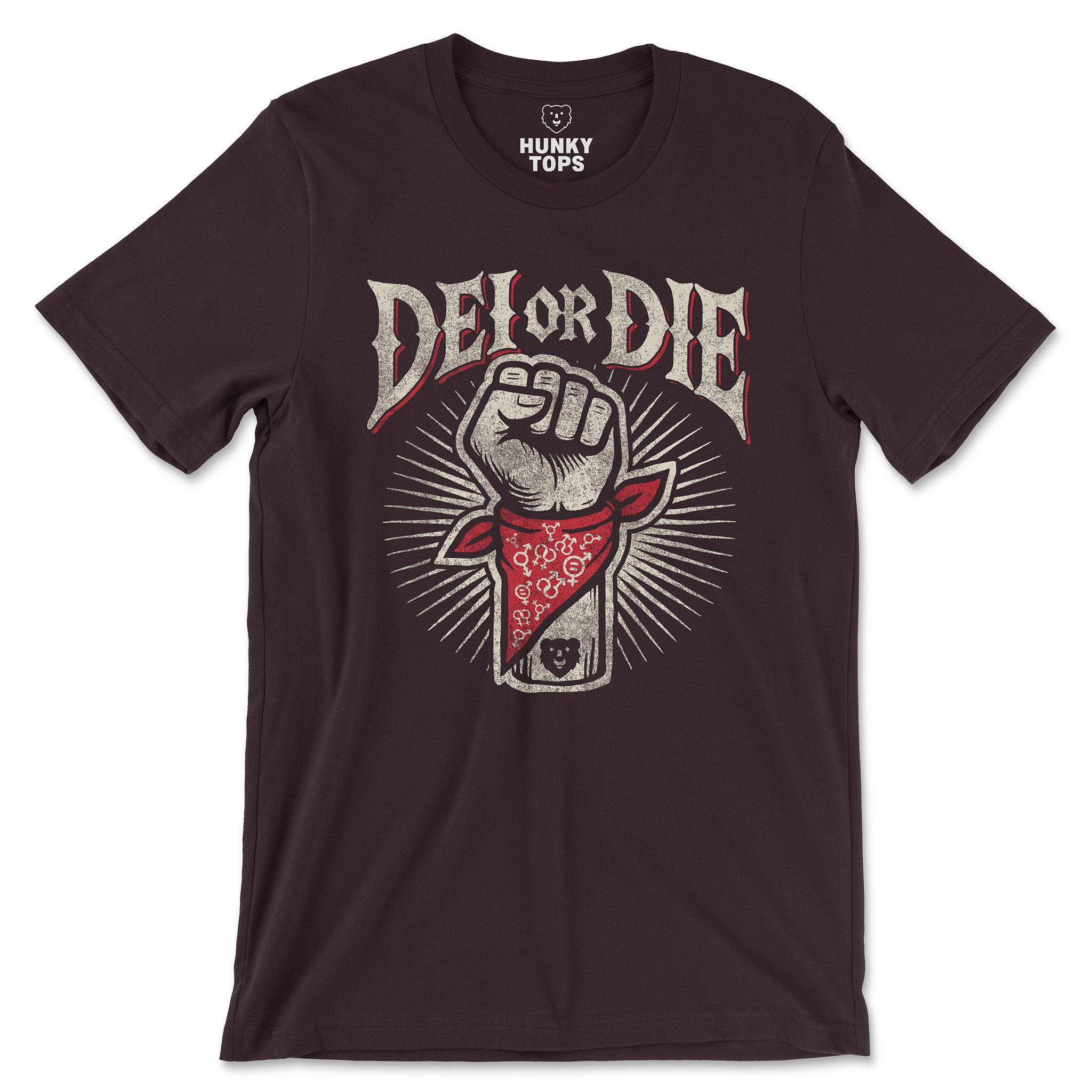 DEI OR DIE T-Shirt - Hunky Tops #color_Oxblood Black