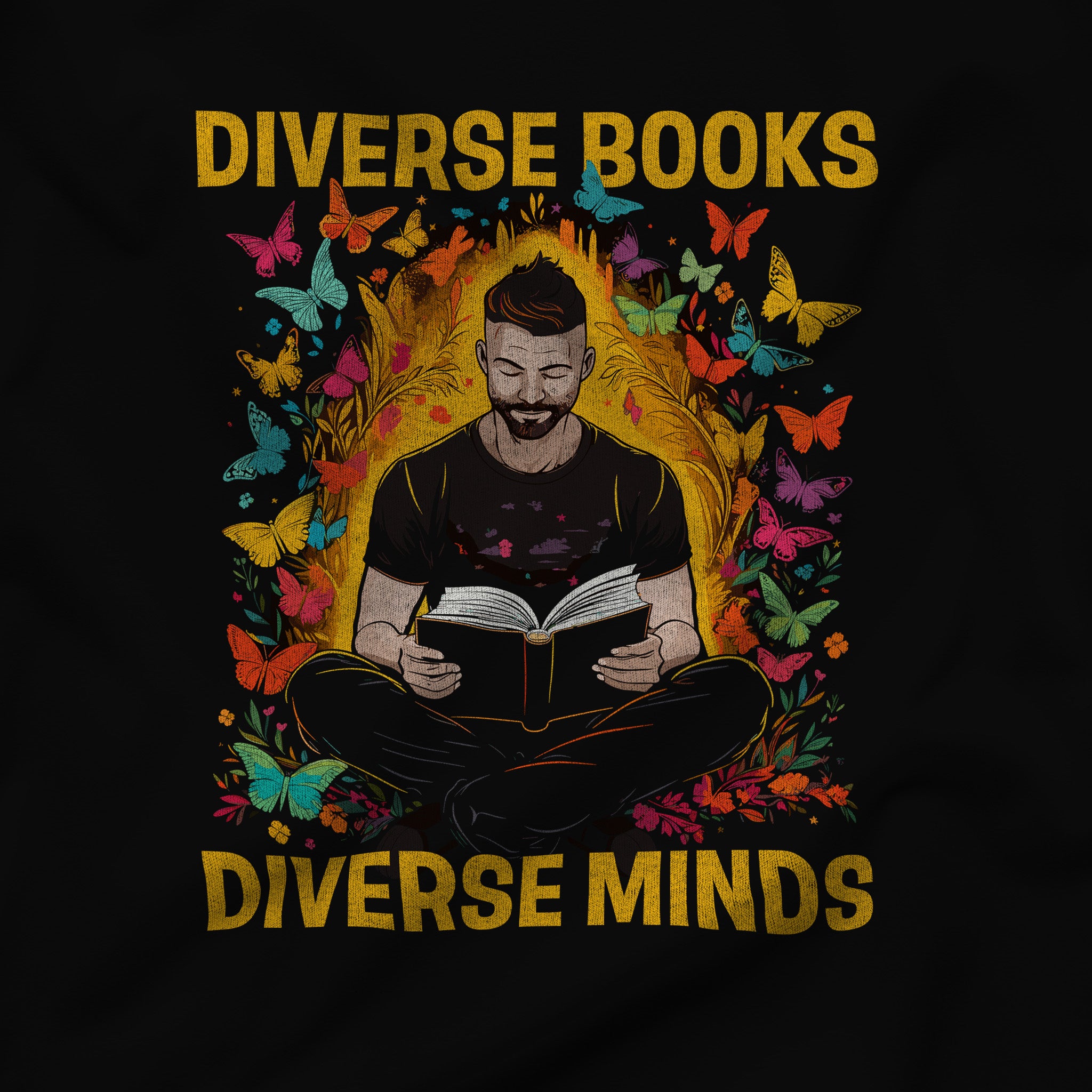 Diverse Books Diverse Minds Long-Sleeve T-Shirt - Hunky Tops #color_Black