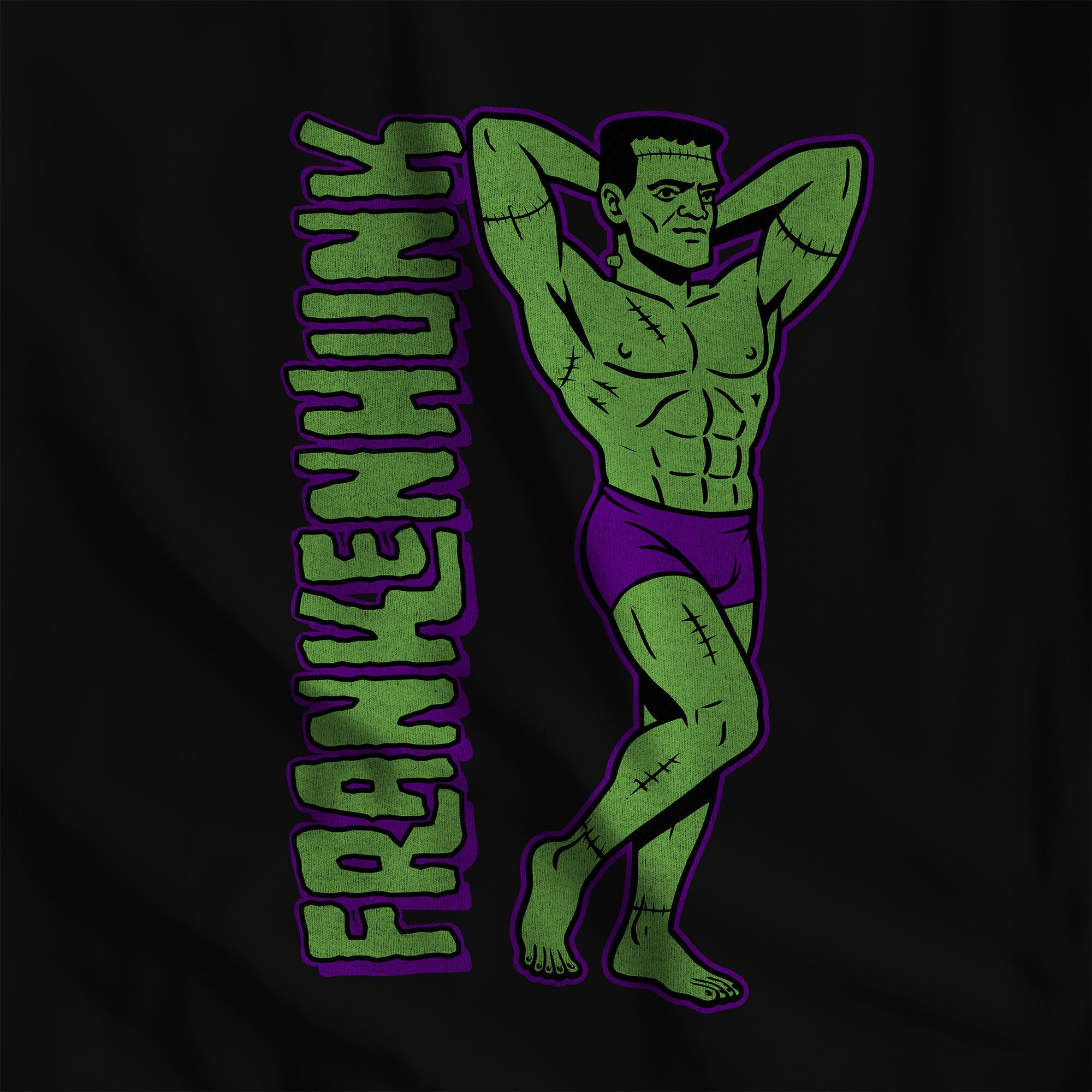 Frankenhunk Gay Halloween Long-Sleeve T-Shirt - Hunky Tops #color_Black