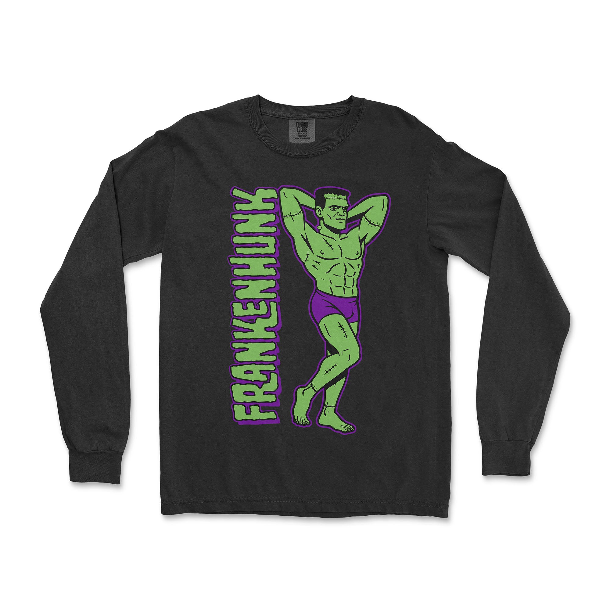 Frankenhunk Gay Halloween Long-Sleeve T-Shirt - Hunky Tops #color_Black