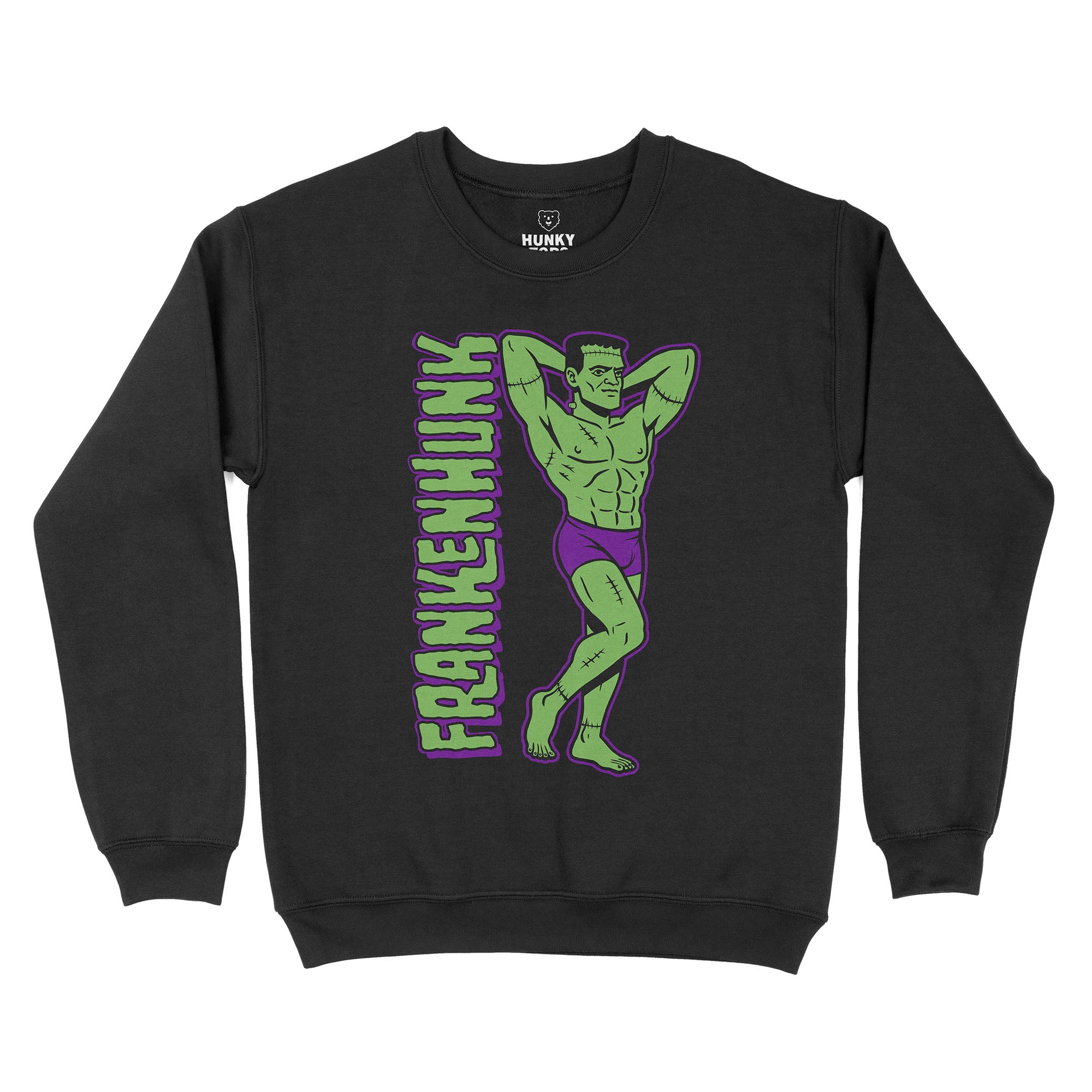 Frankenhunk Gay Halloween Sweatshirt - Hunky Tops #color_Black