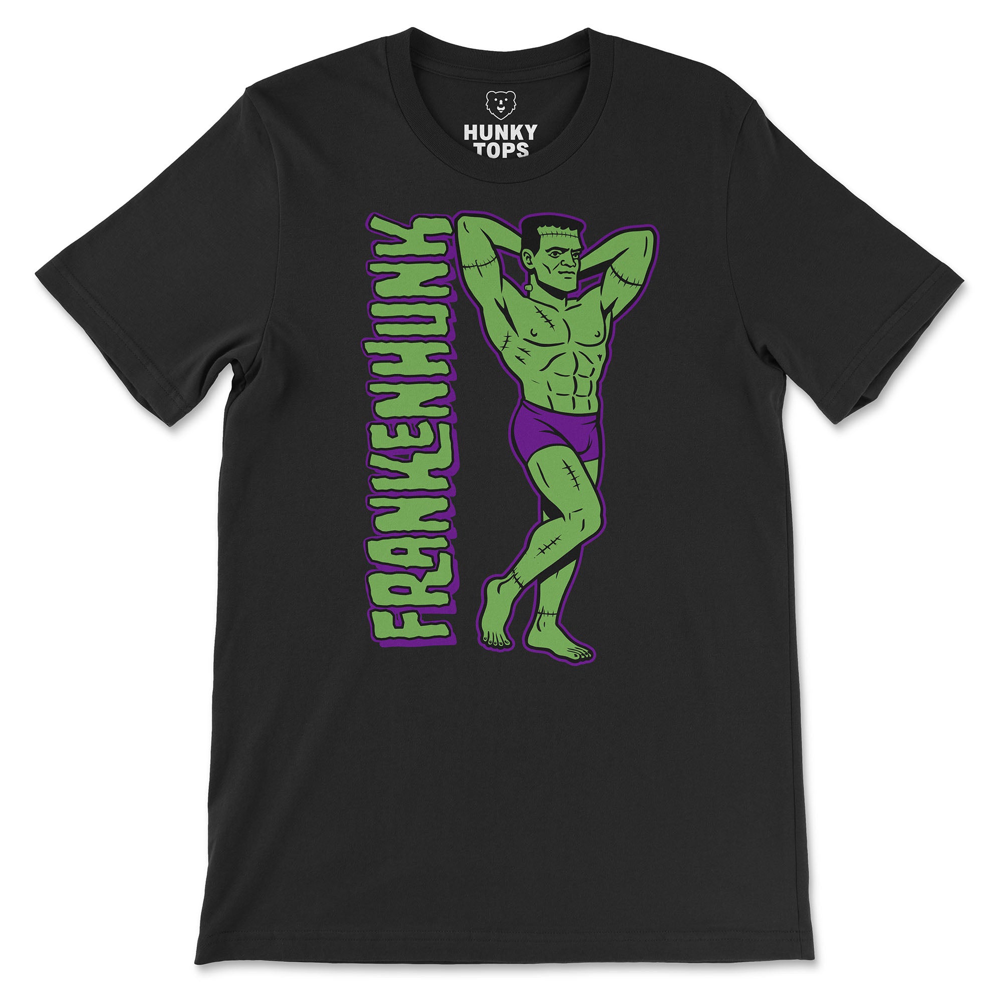 Frankenhunk Gay Halloween T-Shirt - Hunky Tops #color_Black