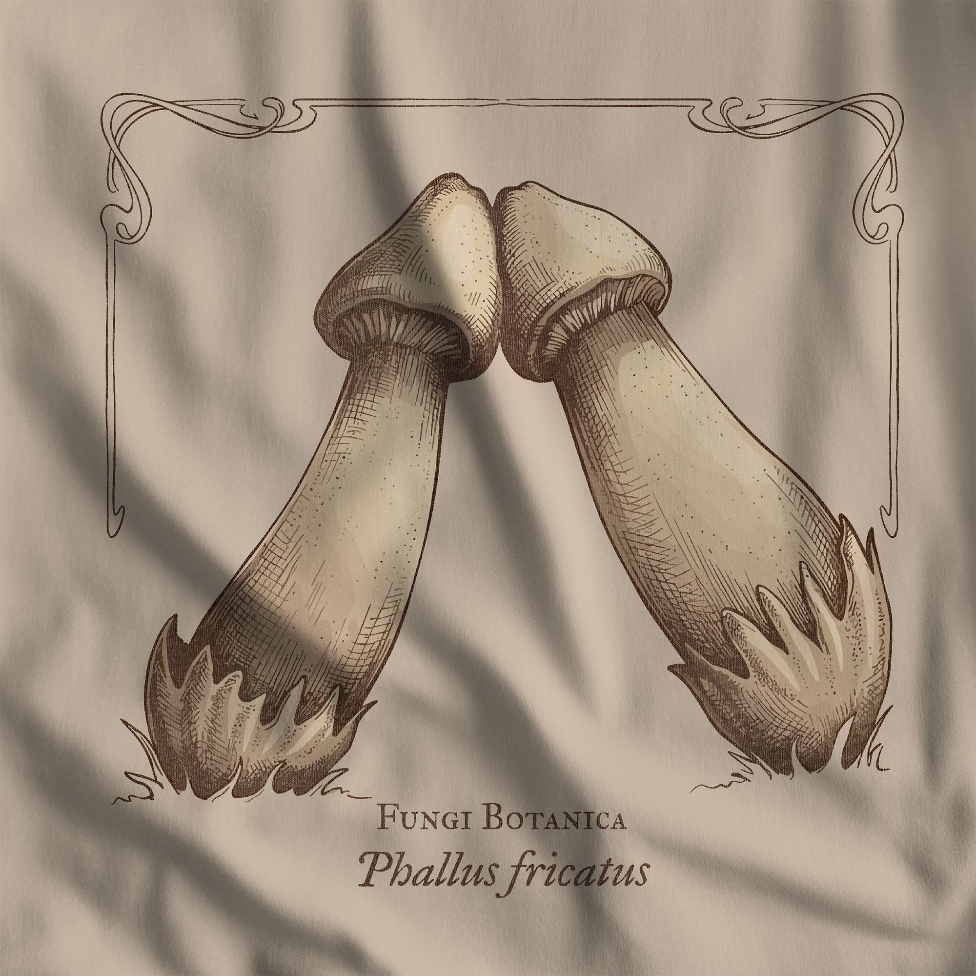 Rubbing Mushrooms T-Shirt - Hunky Tops #color_Tan