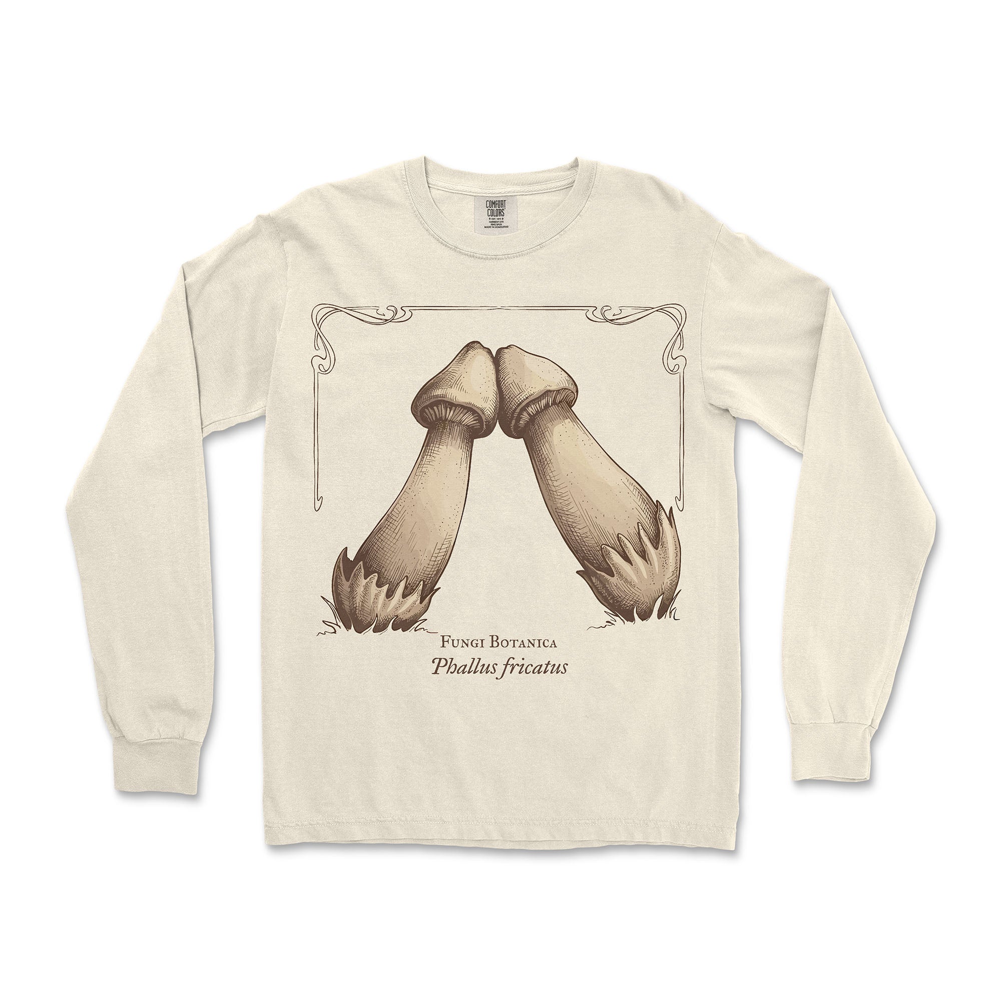 Rubbing Mushrooms Long-Sleeve T-Shirt - Hunky Tops #color_Ivory
