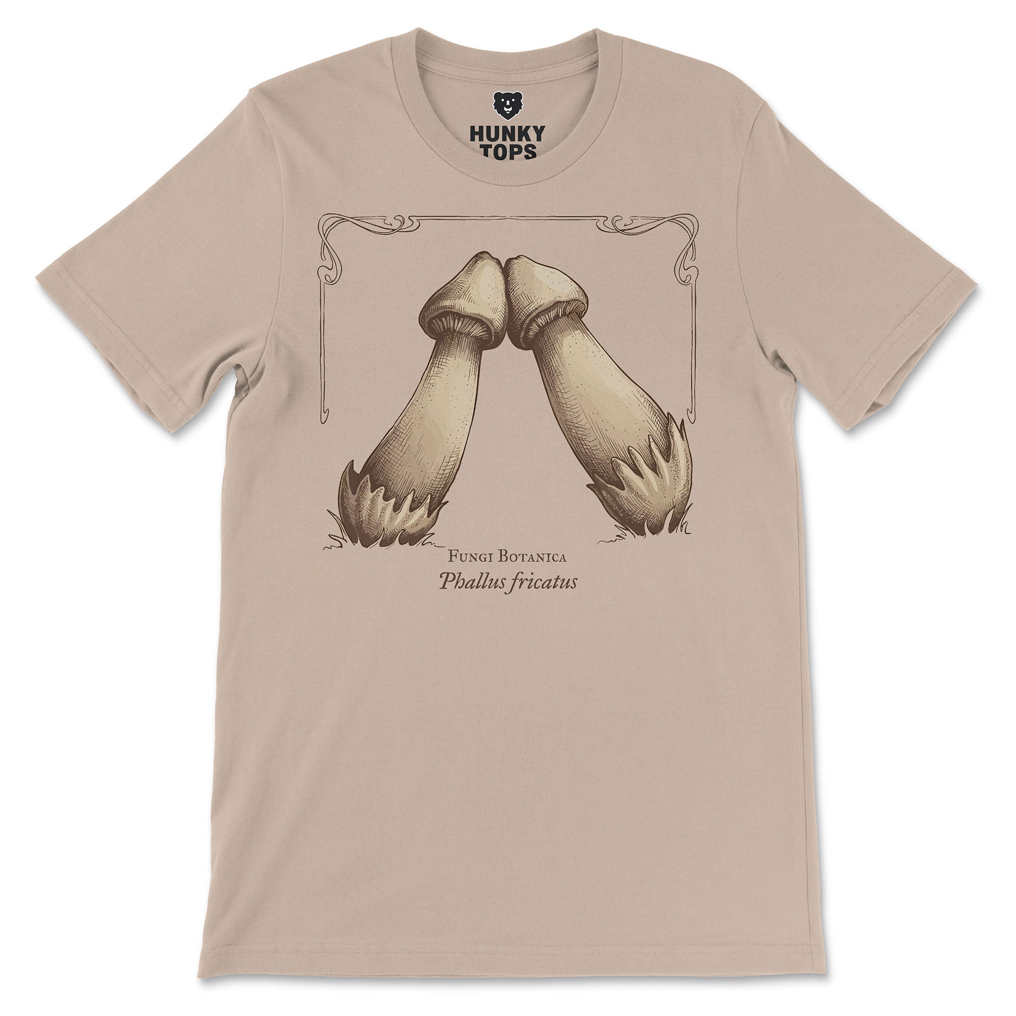Rubbing Mushrooms T-Shirt - Hunky Tops #color_Tan