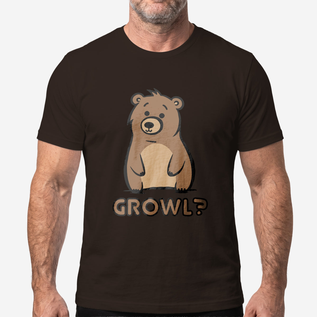 Growl Bear T-Shirt worn by a model, brown t-shirt #color_Brown