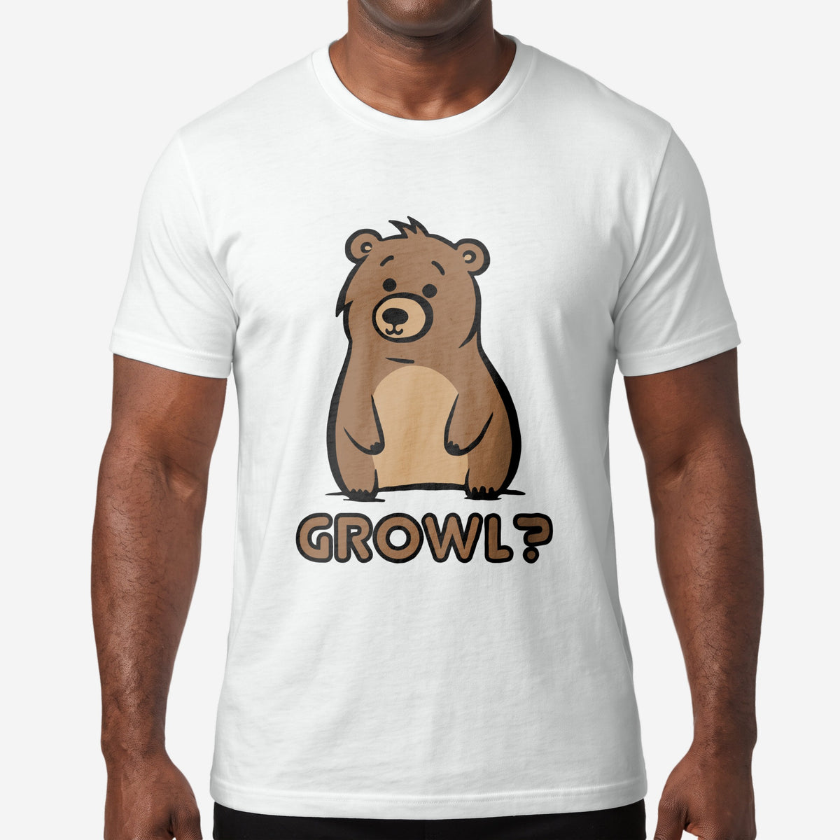 Growl Bear T-Shirt worn by a model, white t-shirt #color_White