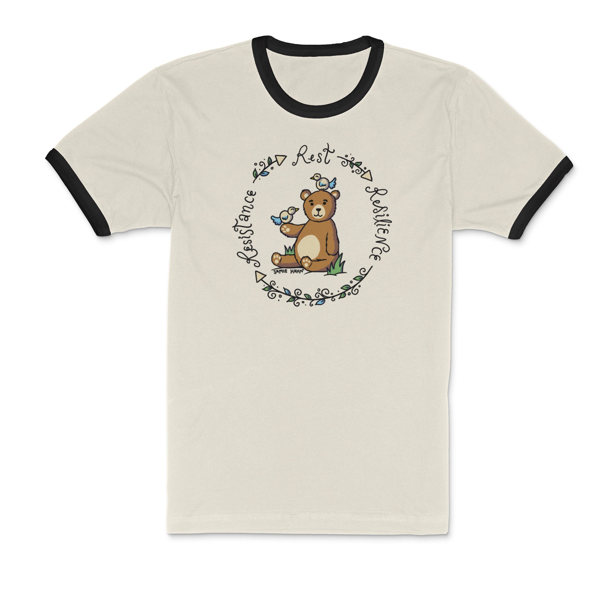 Rest -> Resilience -> Resistance Ringer T-Shirt - Hunky Tops #color_Natural/Black