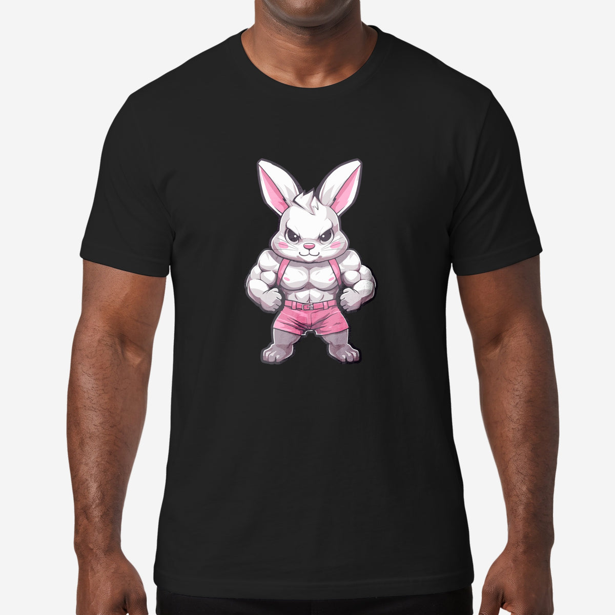 "Gym Bunny" T-Shirt worn by a model, black t-shirt #color_Black