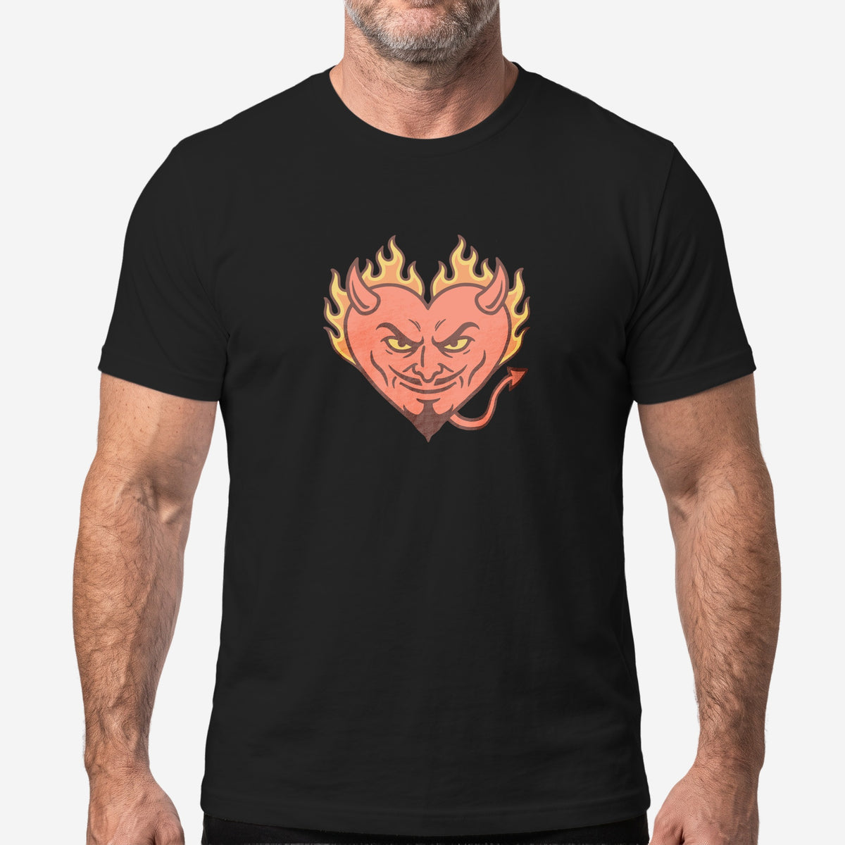 Hellfire Zaddy T-Shirt worn by a model, black t-shirt #color_Black
