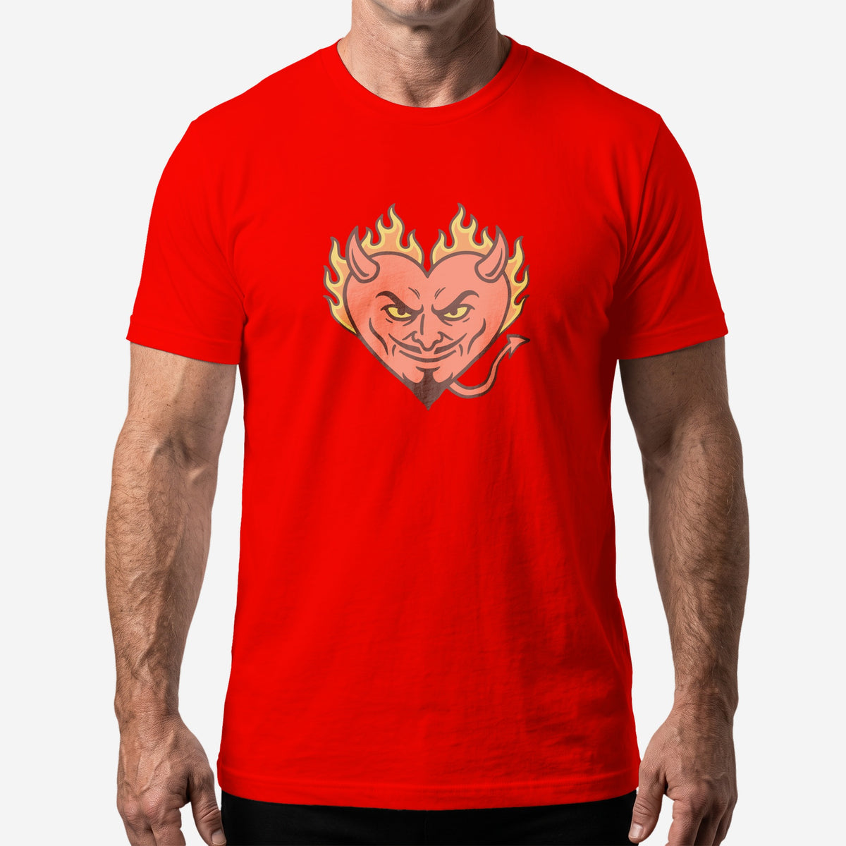 Hellfire Zaddy T-Shirt worn by a model, red t-shirt #color_Red