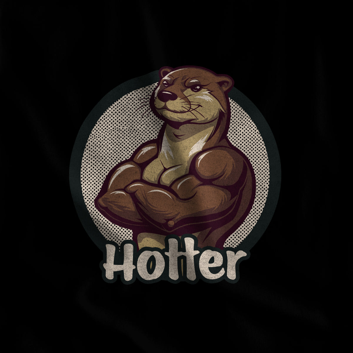 Hotter Muscular Otter Tank Top, close-up of the print on a black tank top #color_Black