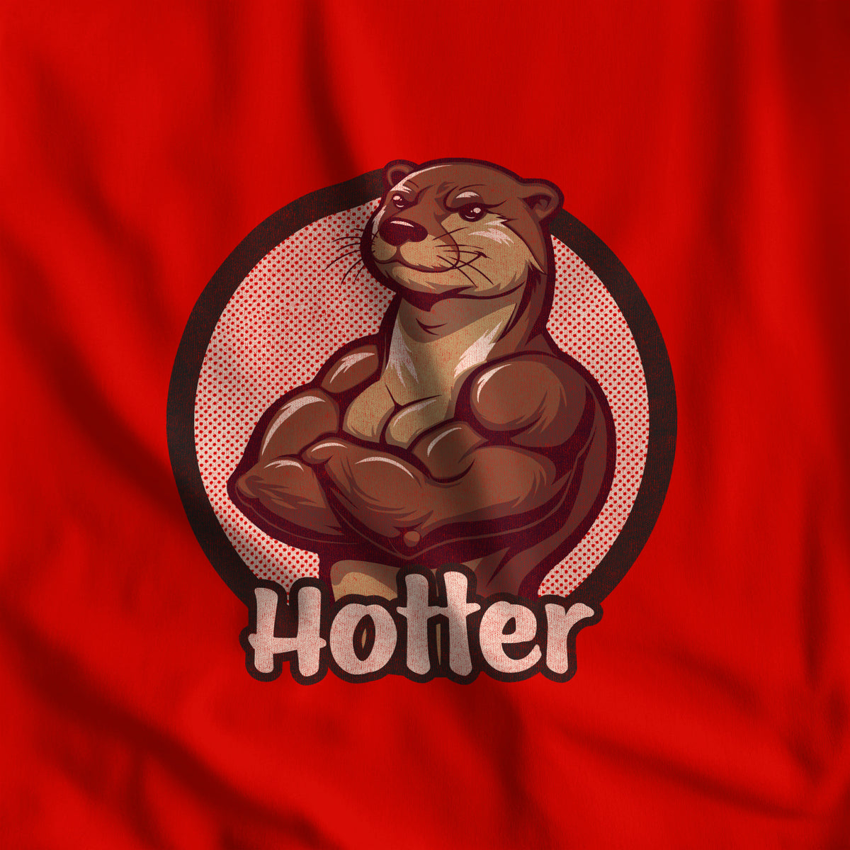 Hotter Muscular Otter Tank Top, close-up of the print on a red tank top #color_Red