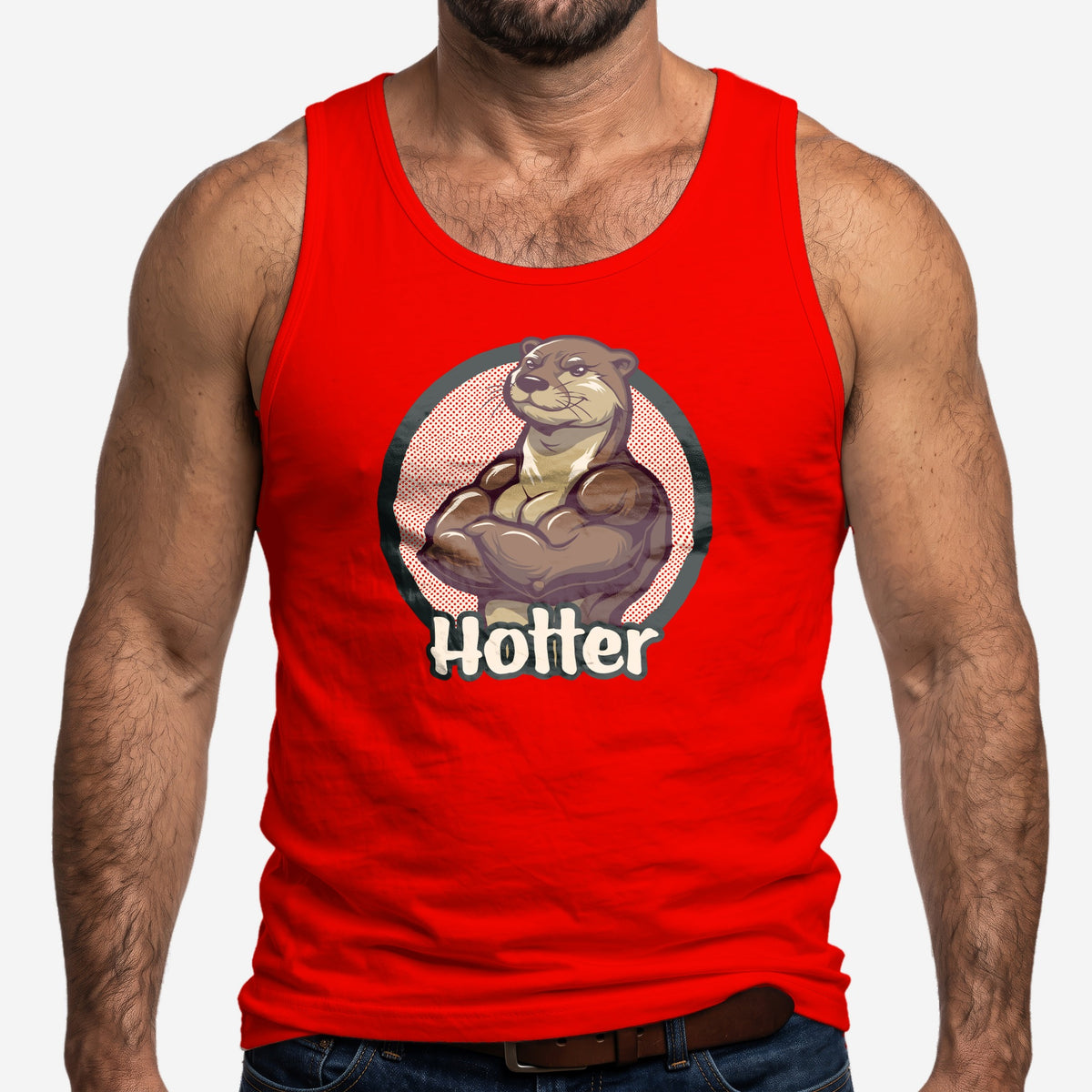 Hotter Muscular Otter Tank Top worn by a model, red tank top #color_Red