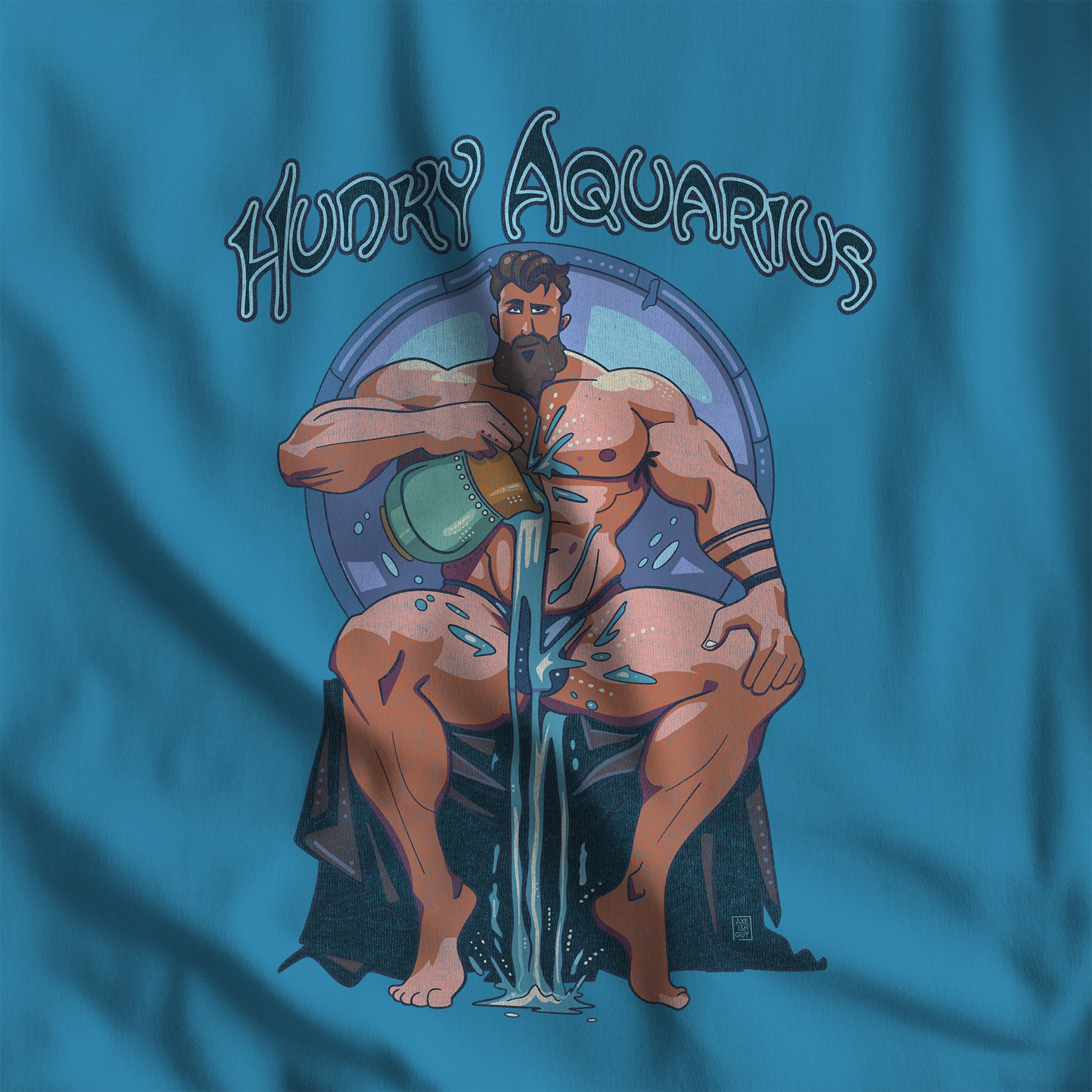 HUNKY AQUARIUS ZODIAC T-SHIRT BY AXEISH GUY - Hunky Tops #color_Aqua