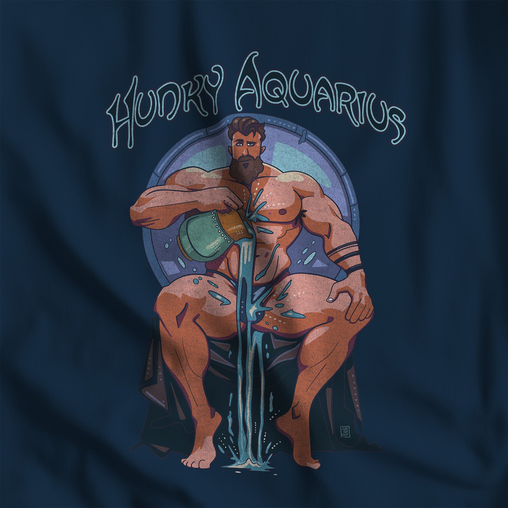 HUNKY AQUARIUS ZODIAC LONG-SLEEVE T-SHIRT BY AXEISH GUY - Hunky Tops #color_True Navy