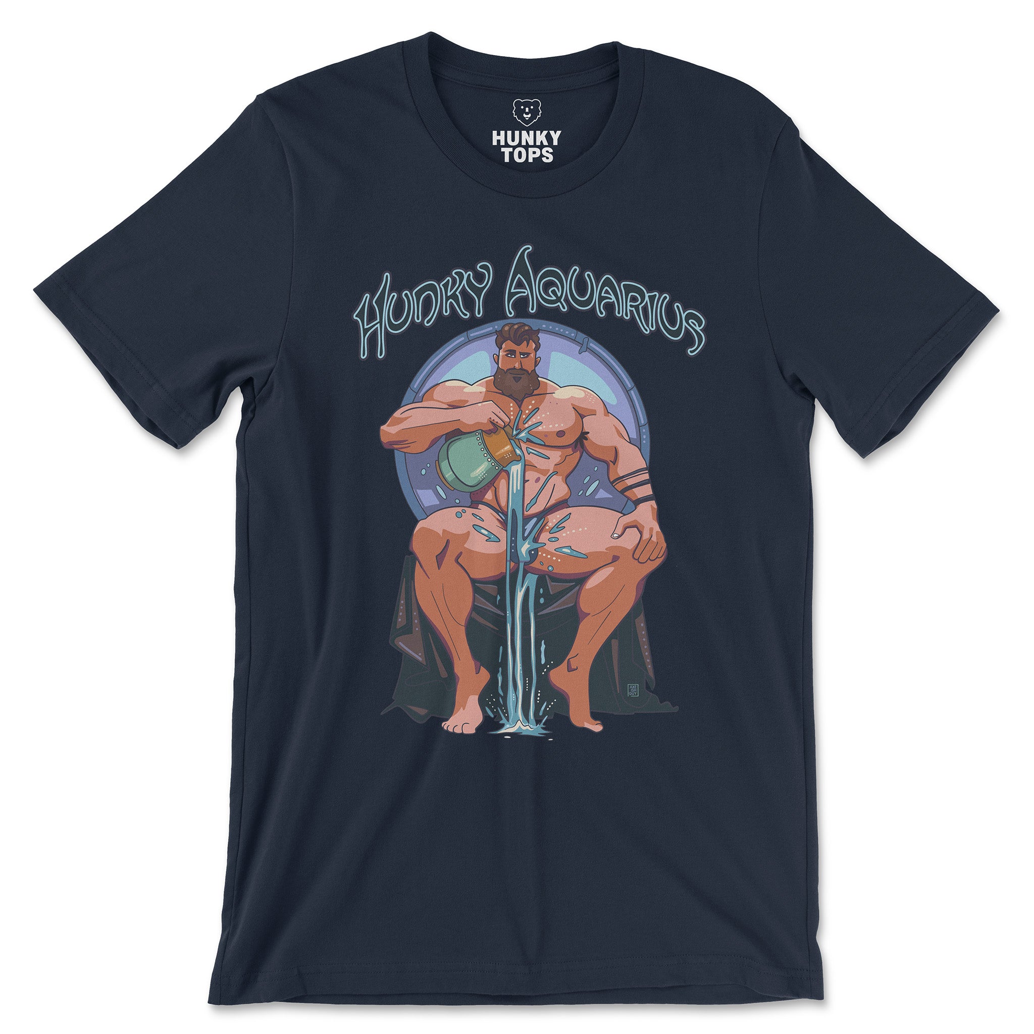 HUNKY AQUARIUS ZODIAC T-SHIRT BY AXEISH GUY - Hunky Tops #color_Navy