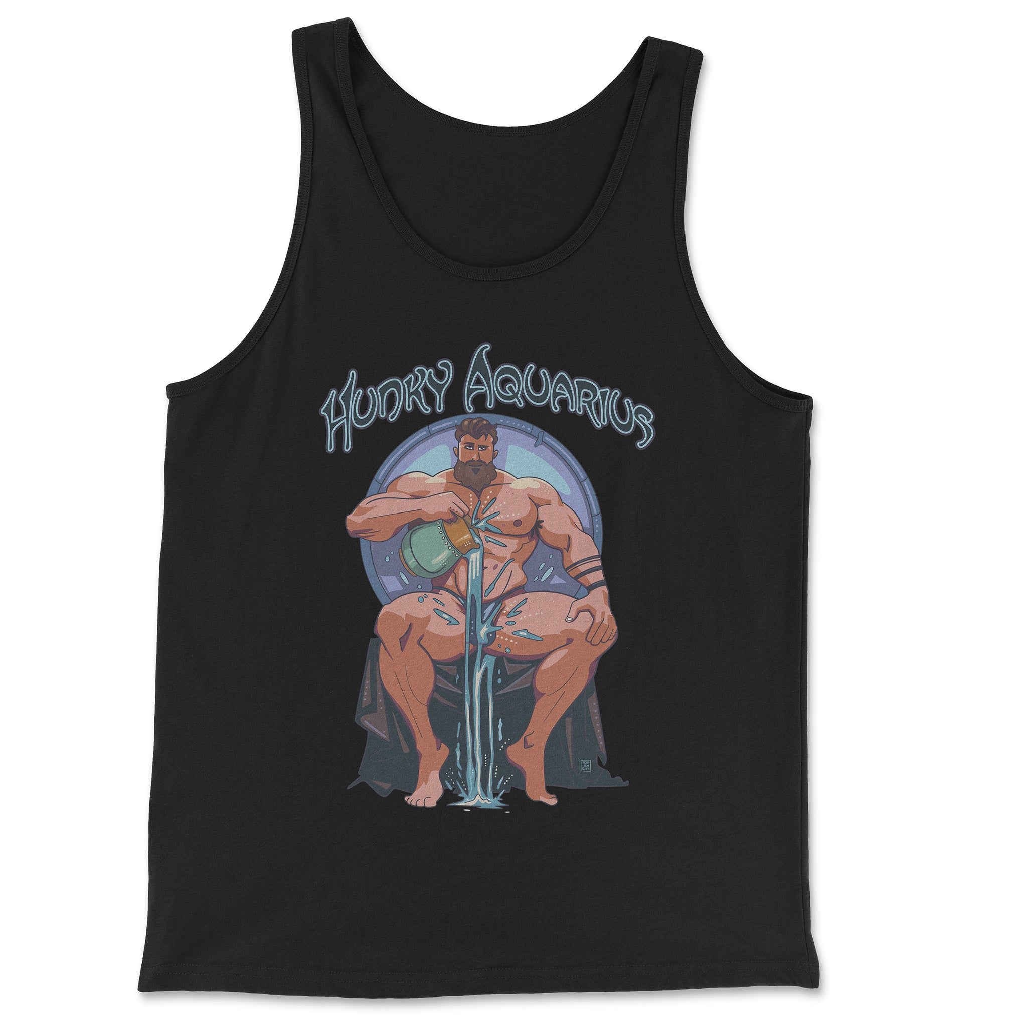 HUNKY AQUARIUS ZODIAC TANK-TOP BY AXEISH GUY - Hunky Tops #color_Black