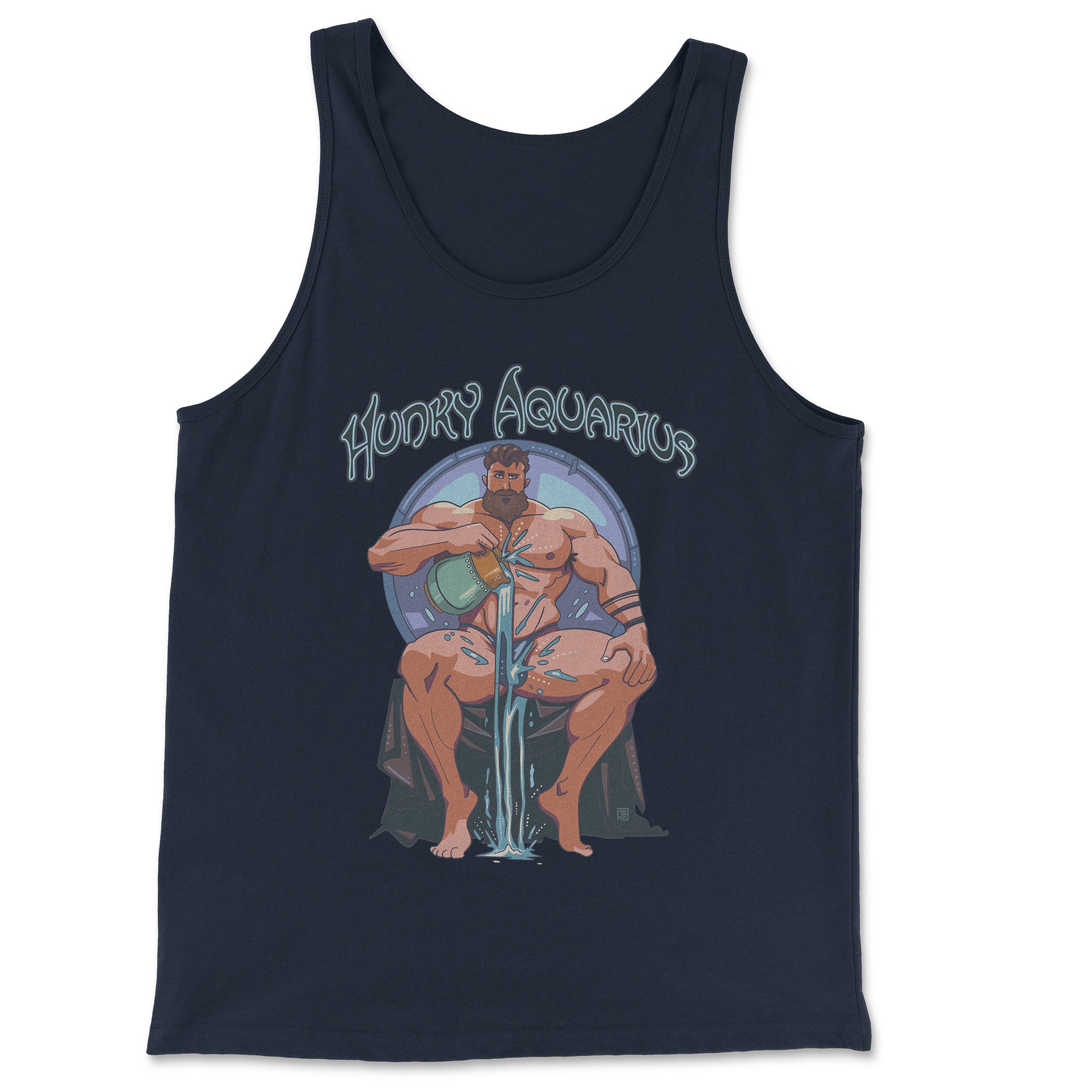 HUNKY AQUARIUS ZODIAC TANK-TOP BY AXEISH GUY - Hunky Tops #color_Navy